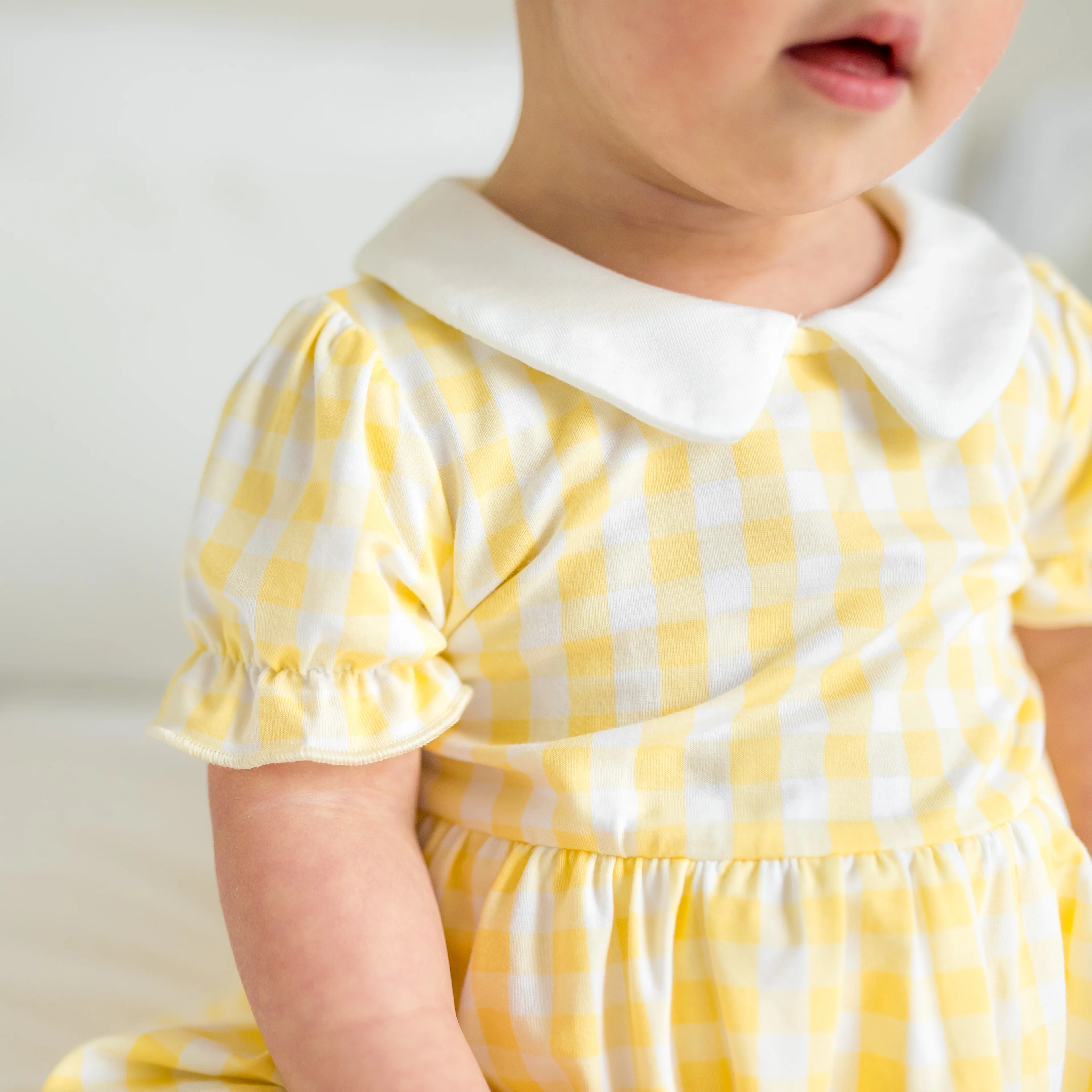Peter Pan Collar Bodysuit Dress in Gingham Chamomile - Image 3