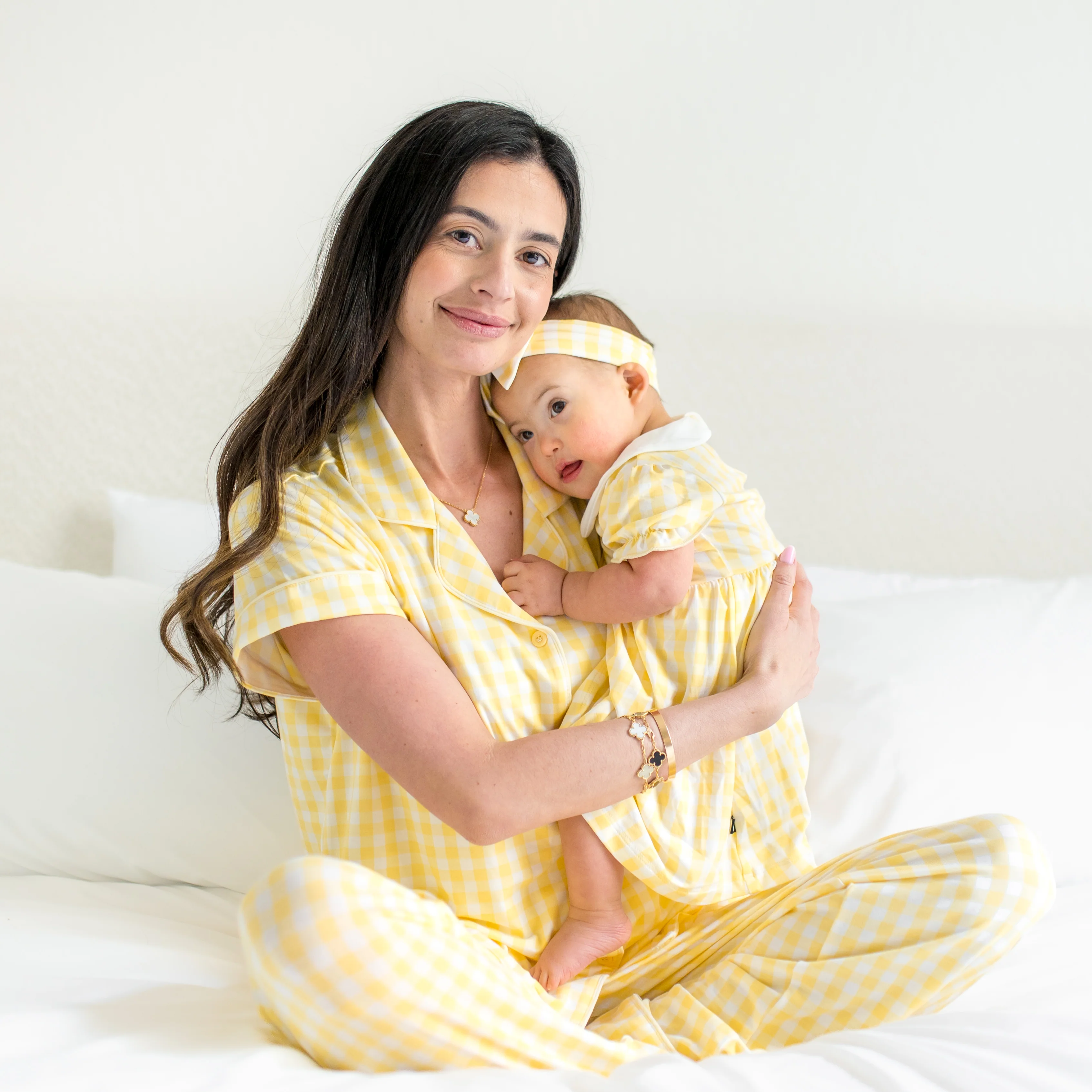 Peter Pan Collar Bodysuit Dress in Gingham Chamomile - Image 4