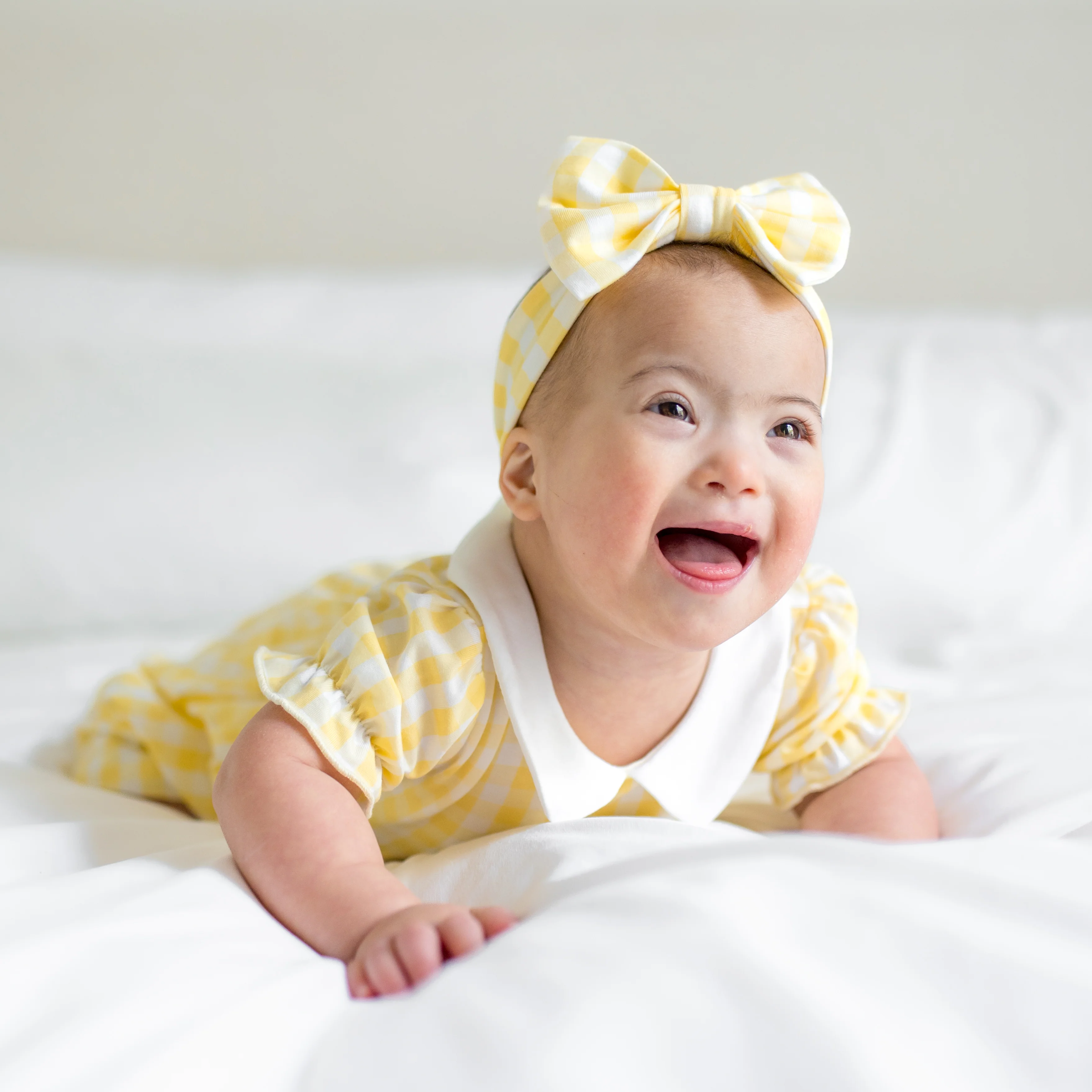 Peter Pan Collar Bodysuit Dress in Gingham Chamomile - Image 5