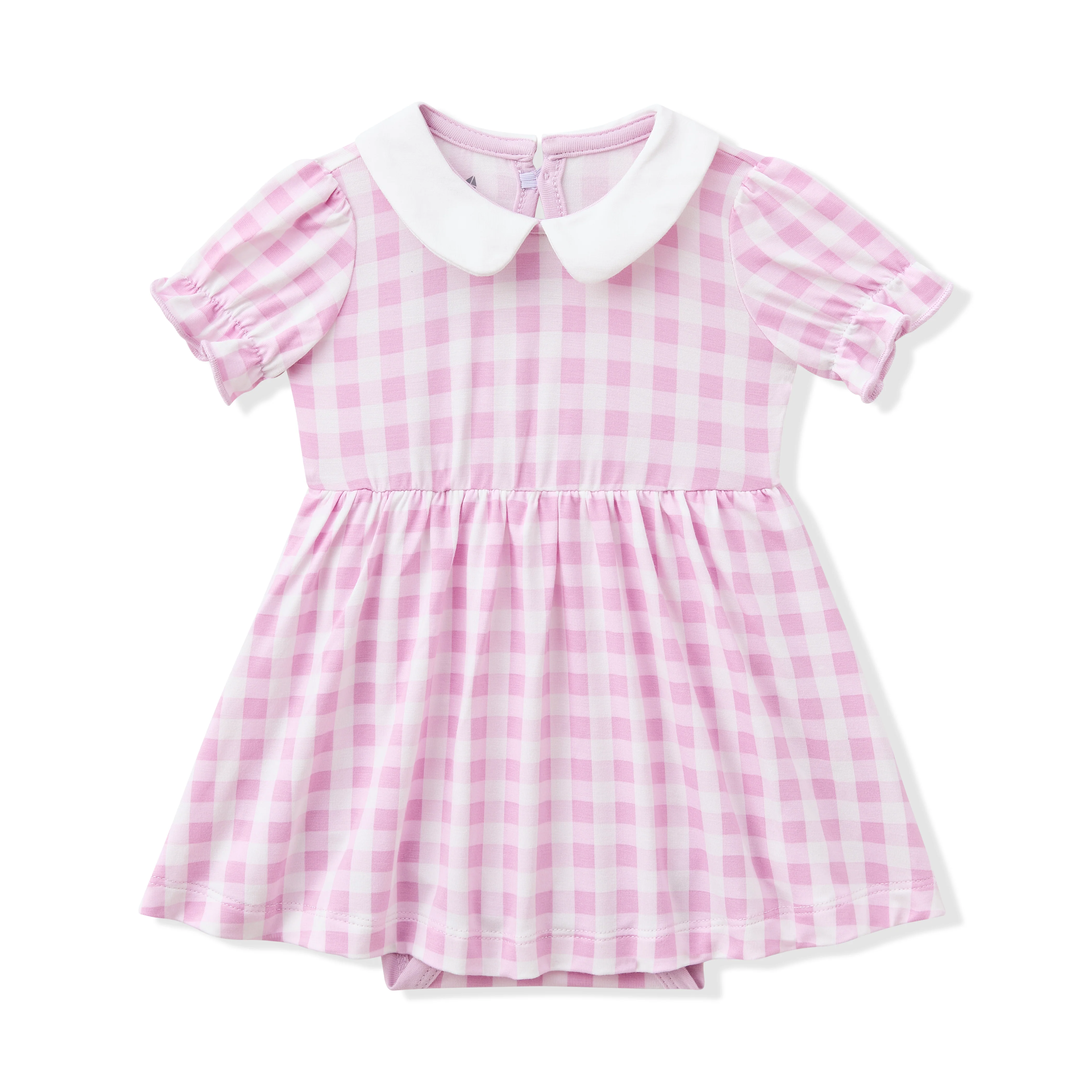 Peter Pan Collar Bodysuit Dress in Gingham Thistle - Image 2