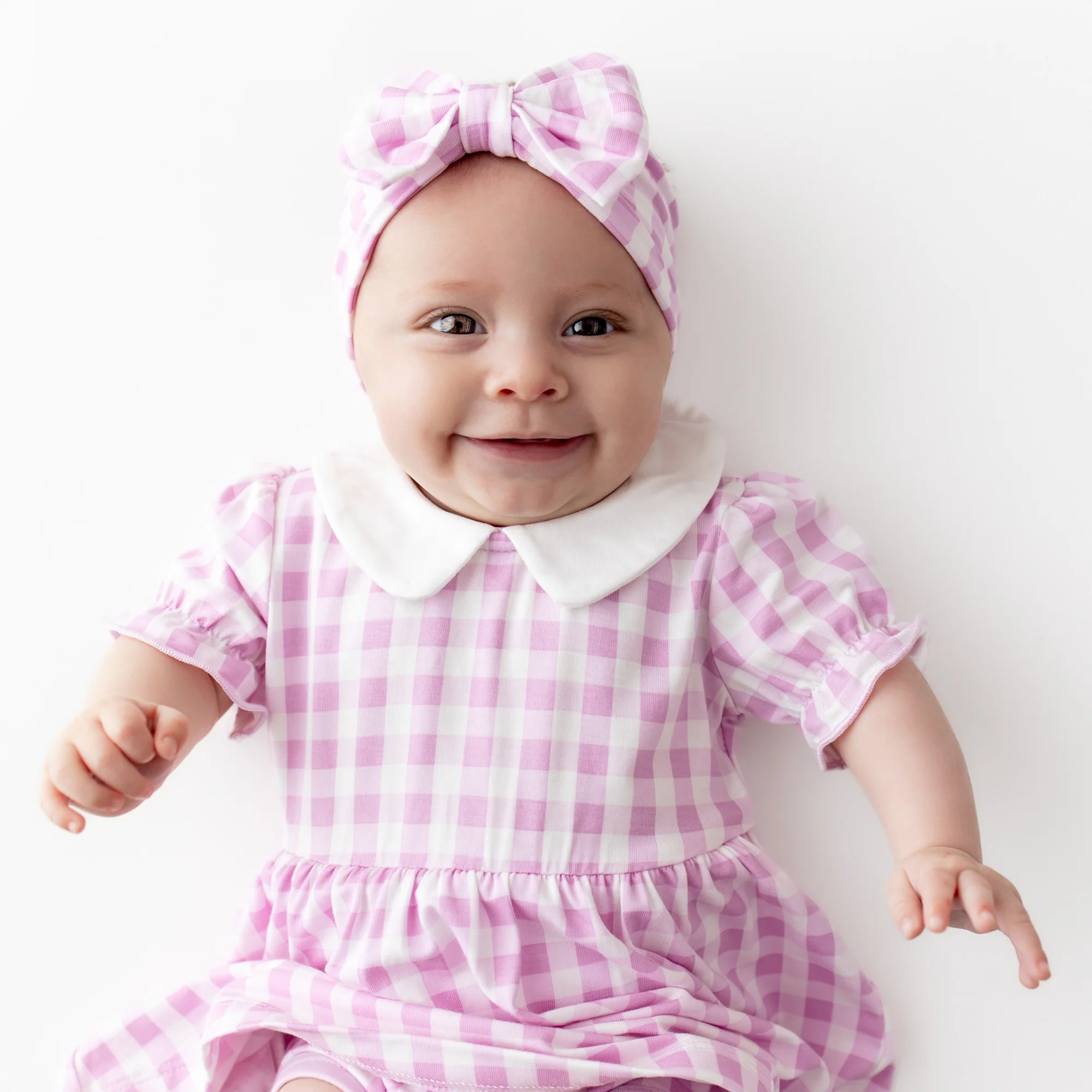Peter Pan Collar Bodysuit Dress in Gingham Thistle - Image 3