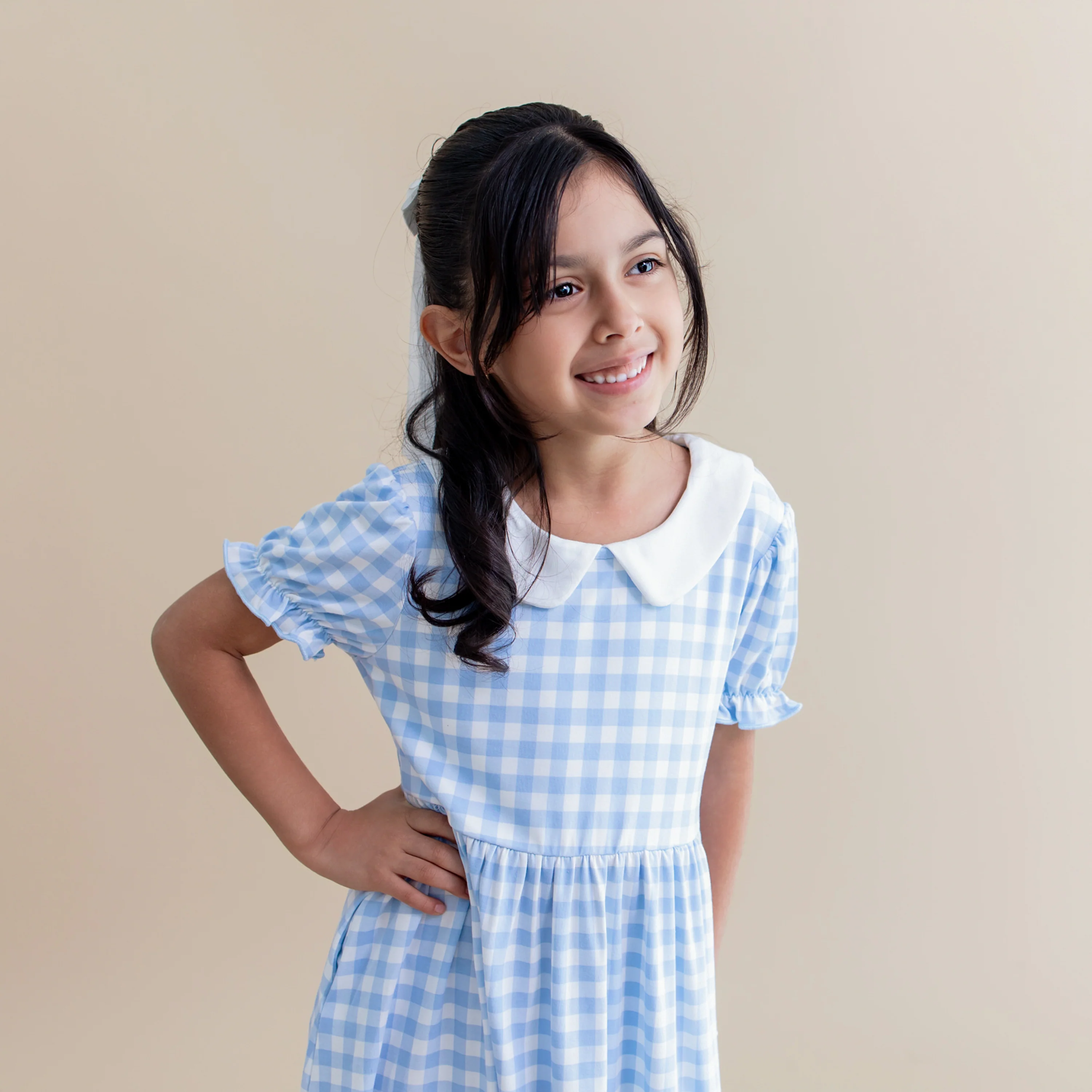 Peter Pan Collar Dress in Gingham Breeze - Image 4