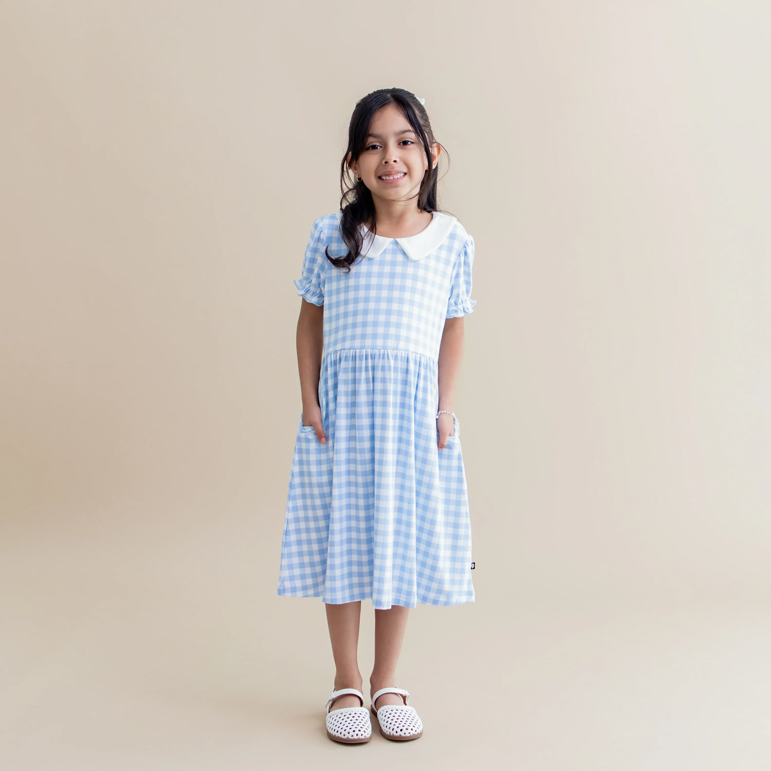Peter Pan Collar Dress in Gingham Breeze - Image 5