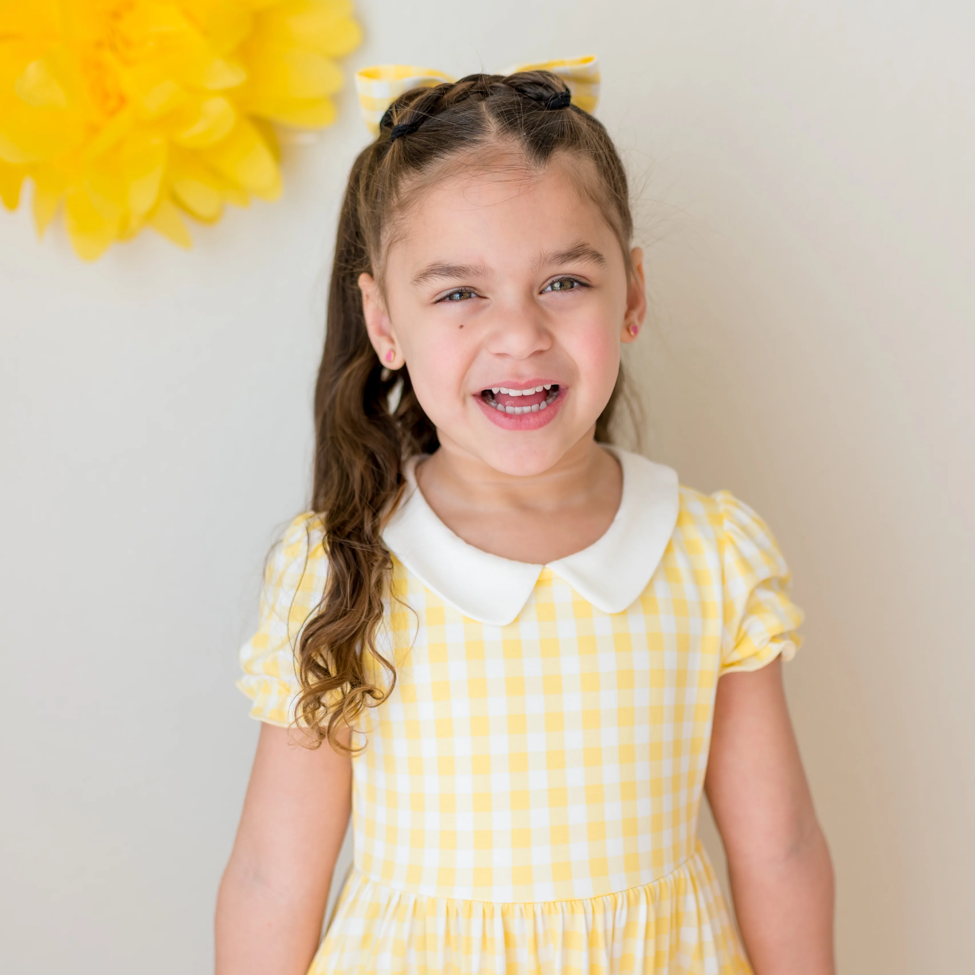 Peter Pan Collar Dress in Gingham Chamomile - Image 4