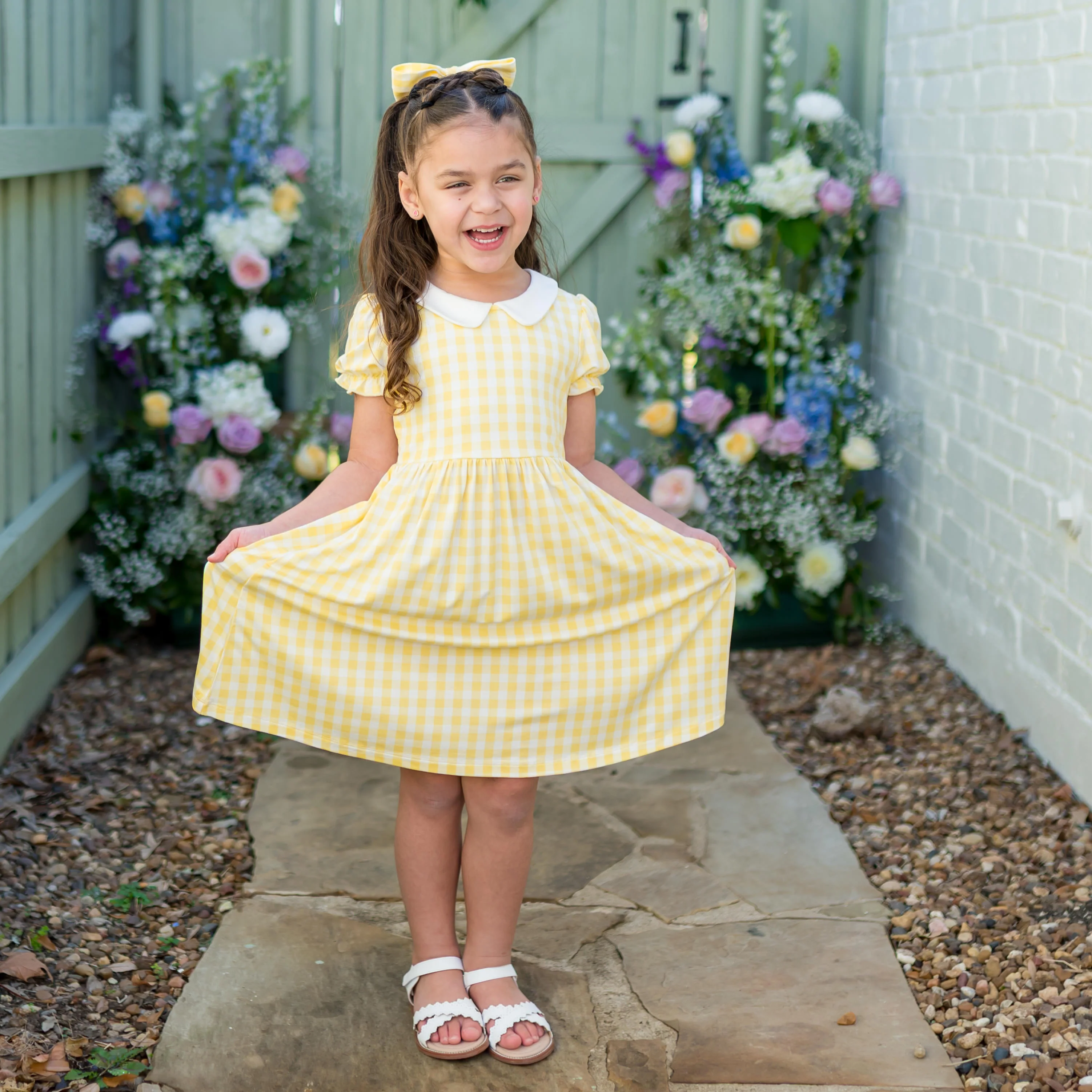 Peter Pan Collar Dress in Gingham Chamomile - Image 5
