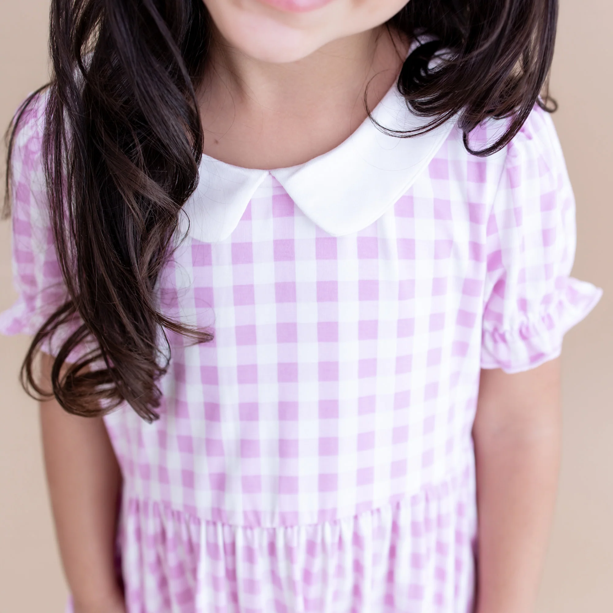 Peter Pan Collar Dress in Gingham Thistle - Image 3