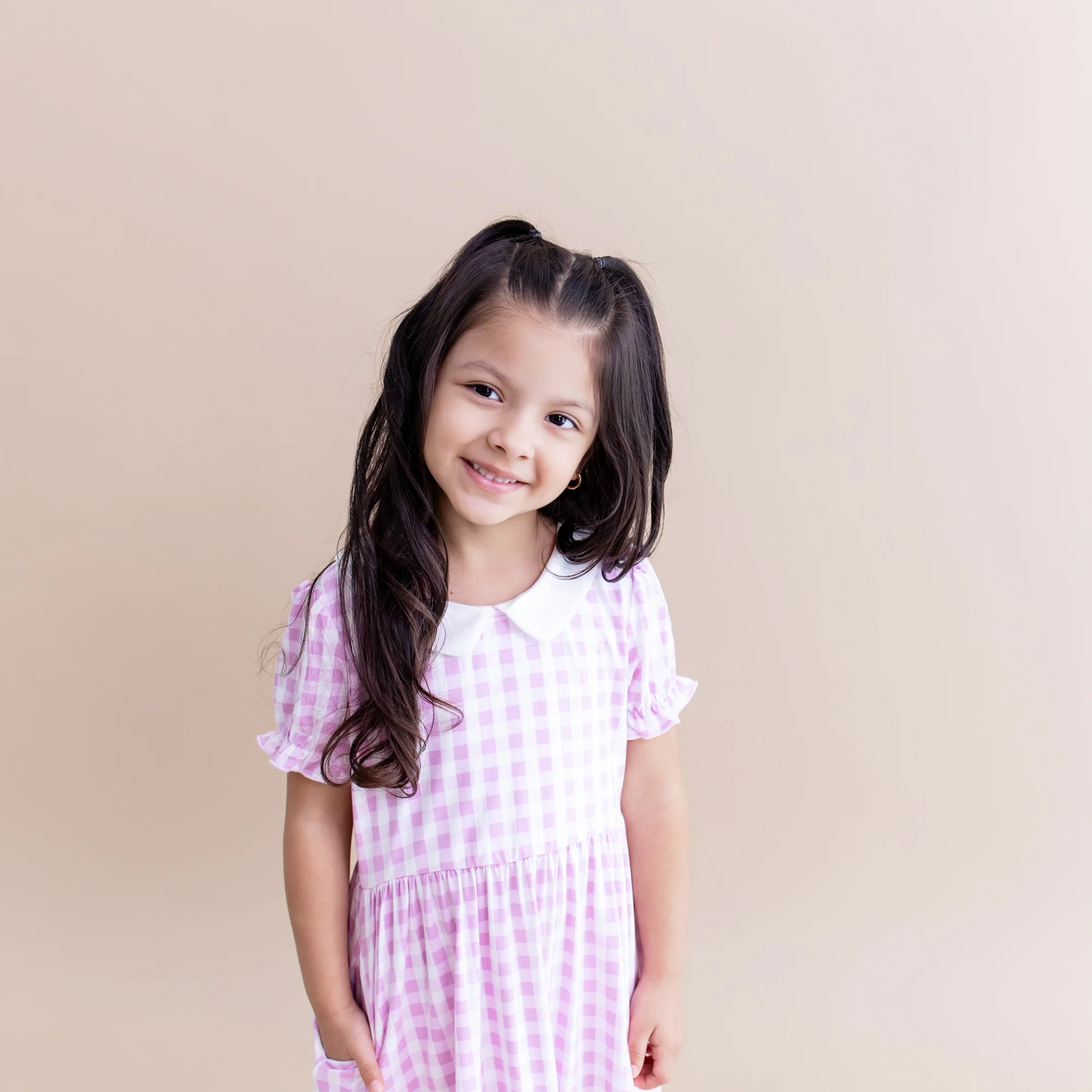 Peter Pan Collar Dress in Gingham Thistle - Image 4