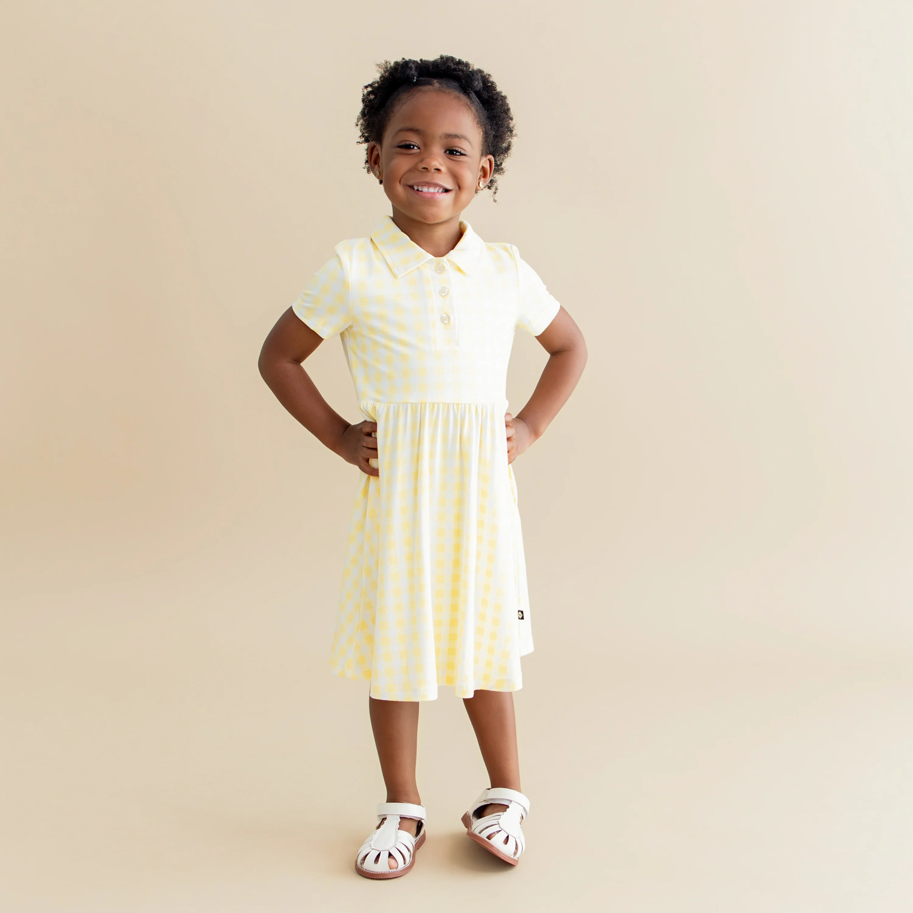 Polo Dress in Gingham Chamomile - Image 3