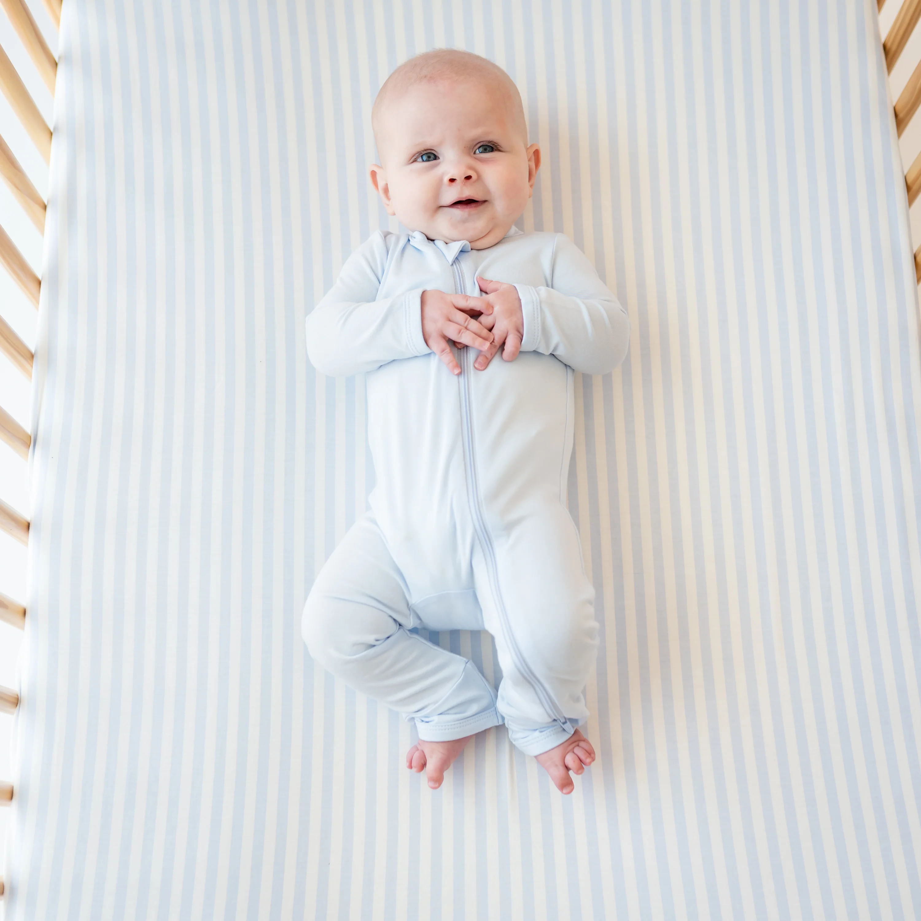 Crib Sheet in Small Mist Stripe - Image 2