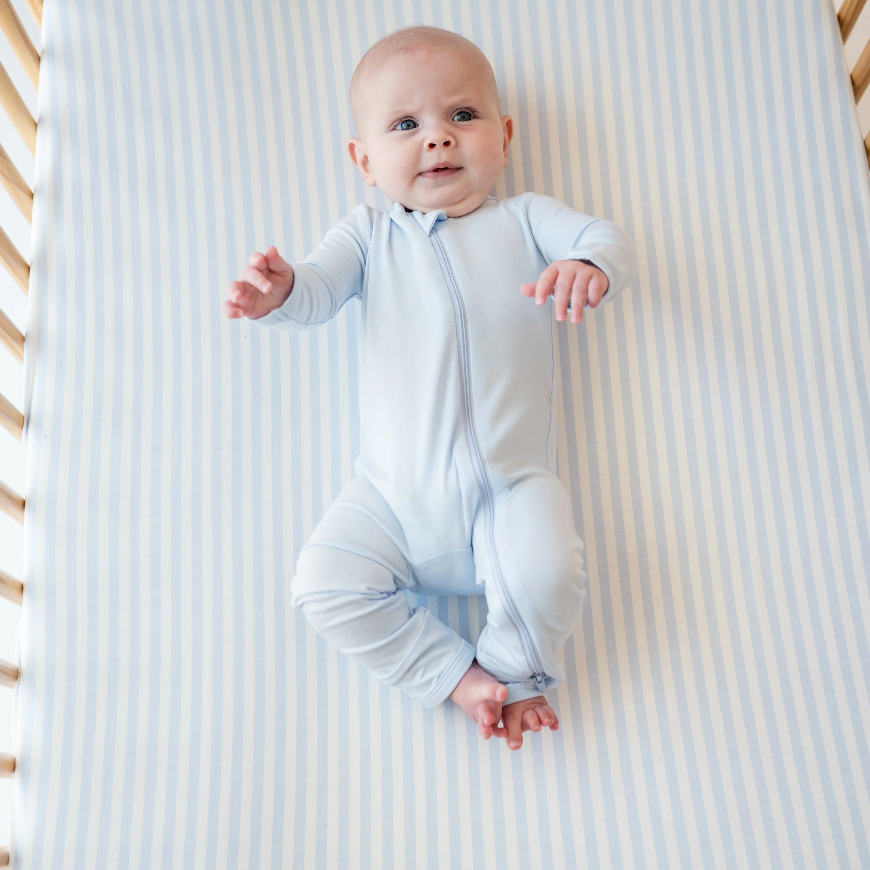 Crib Sheet in Small Mist Stripe - Image 3