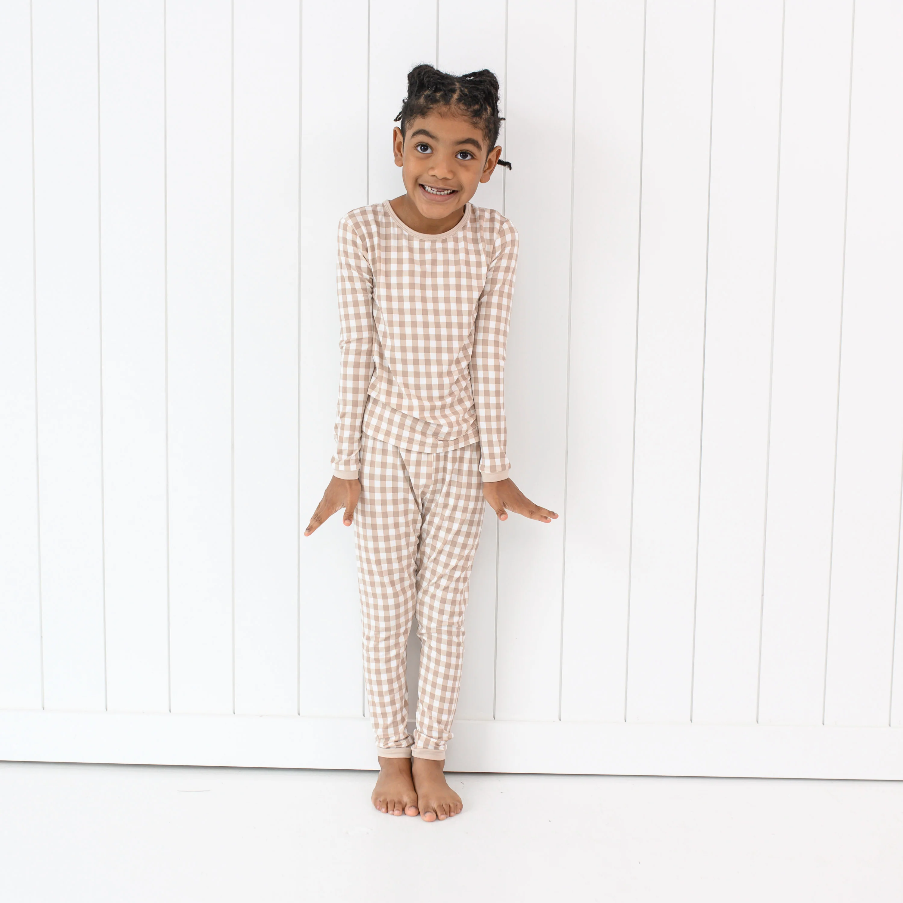 Long Sleeve Pajamas in Gingham Bisque - Image 4