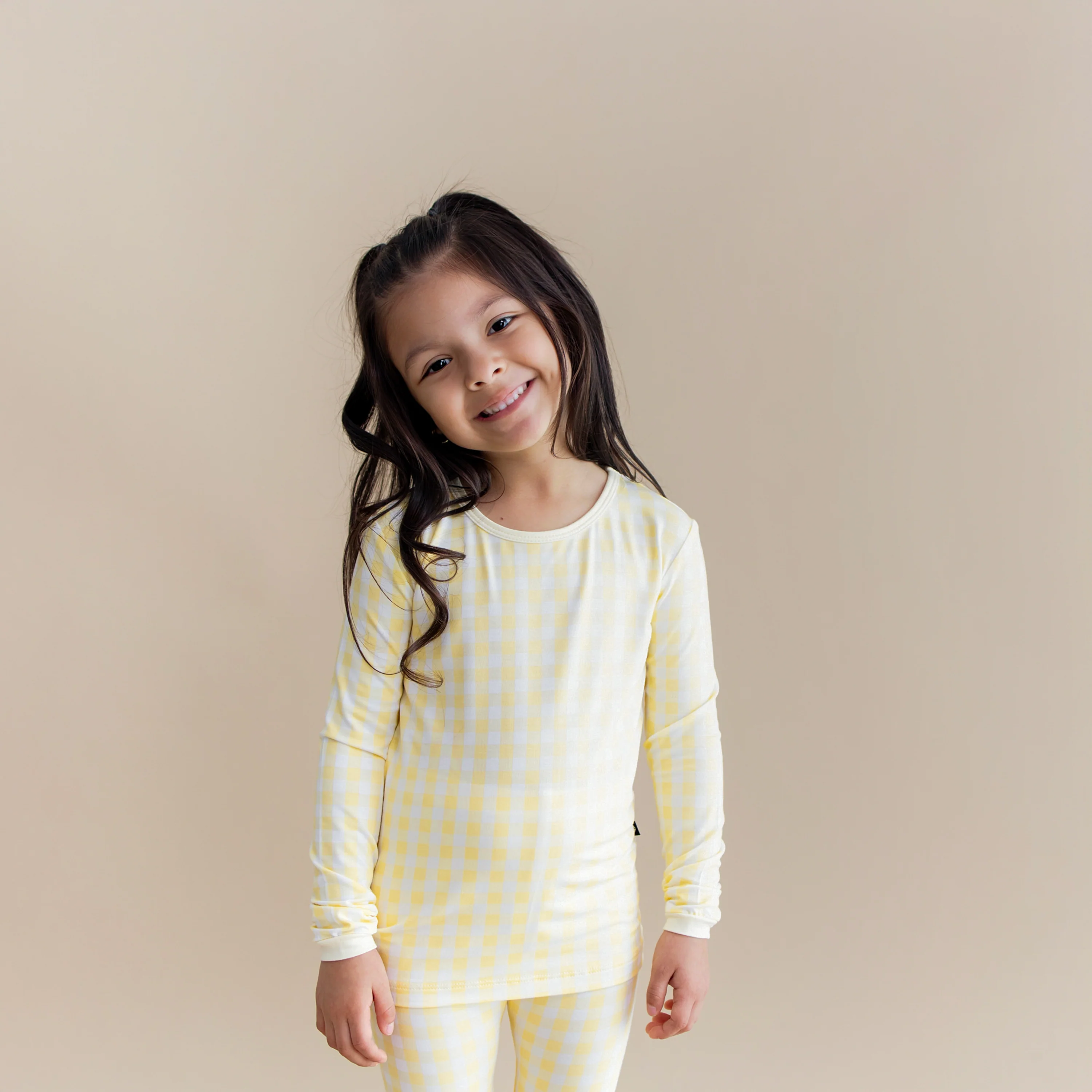 Long Sleeve Pajamas in Gingham Chamomile - Image 3