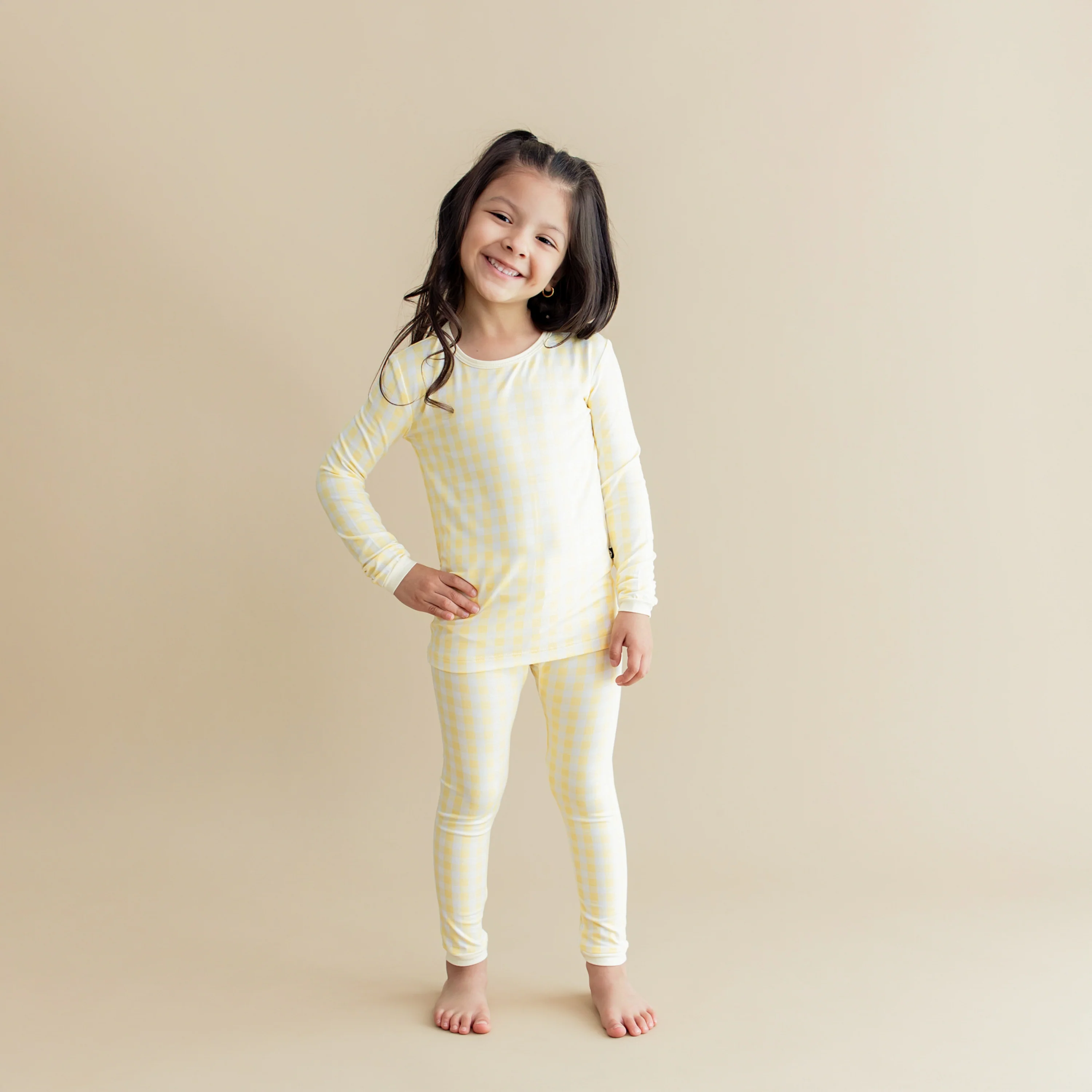 Long Sleeve Pajamas in Gingham Chamomile - Image 4