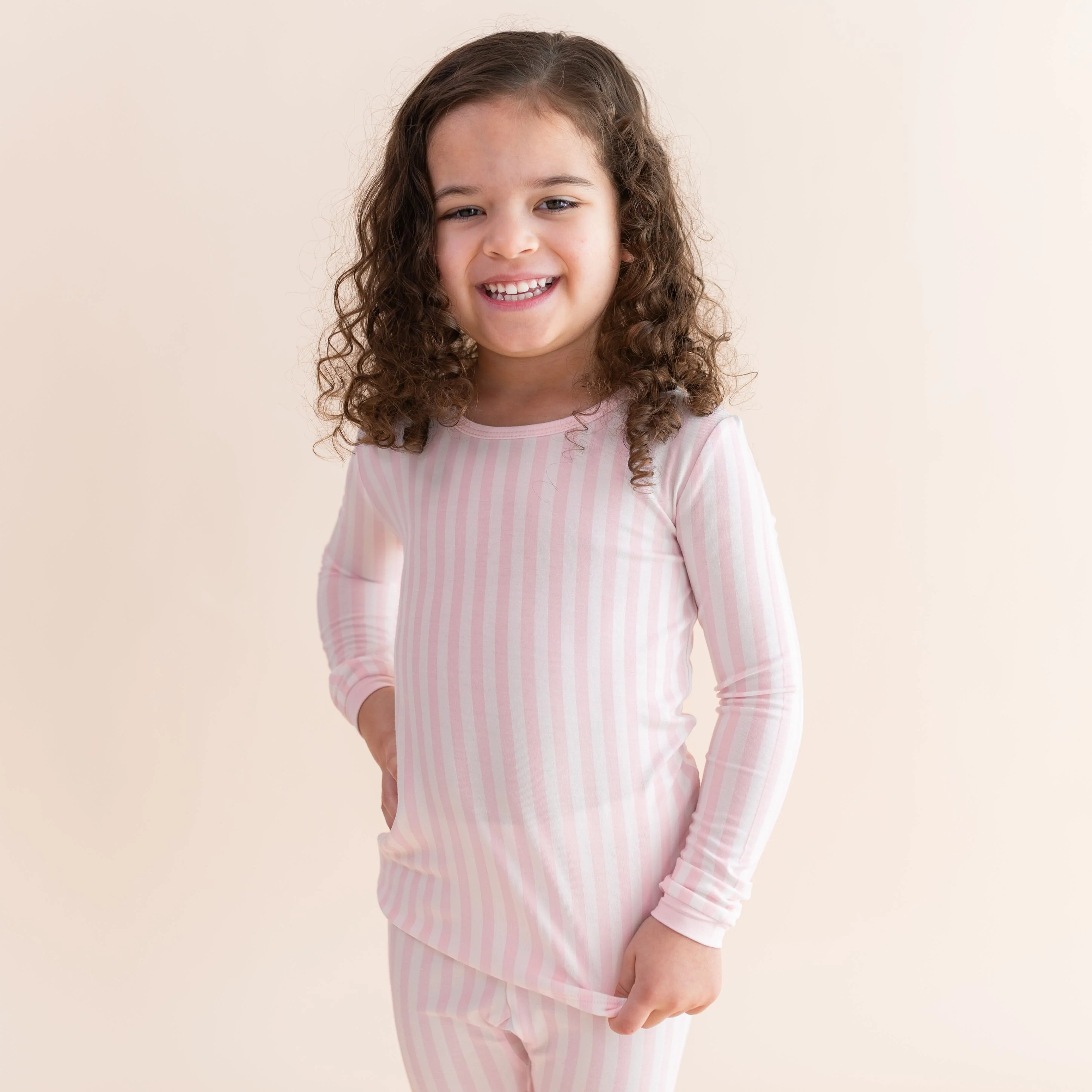 Long Sleeve Pajamas in Small Sakura Stripe - Image 3