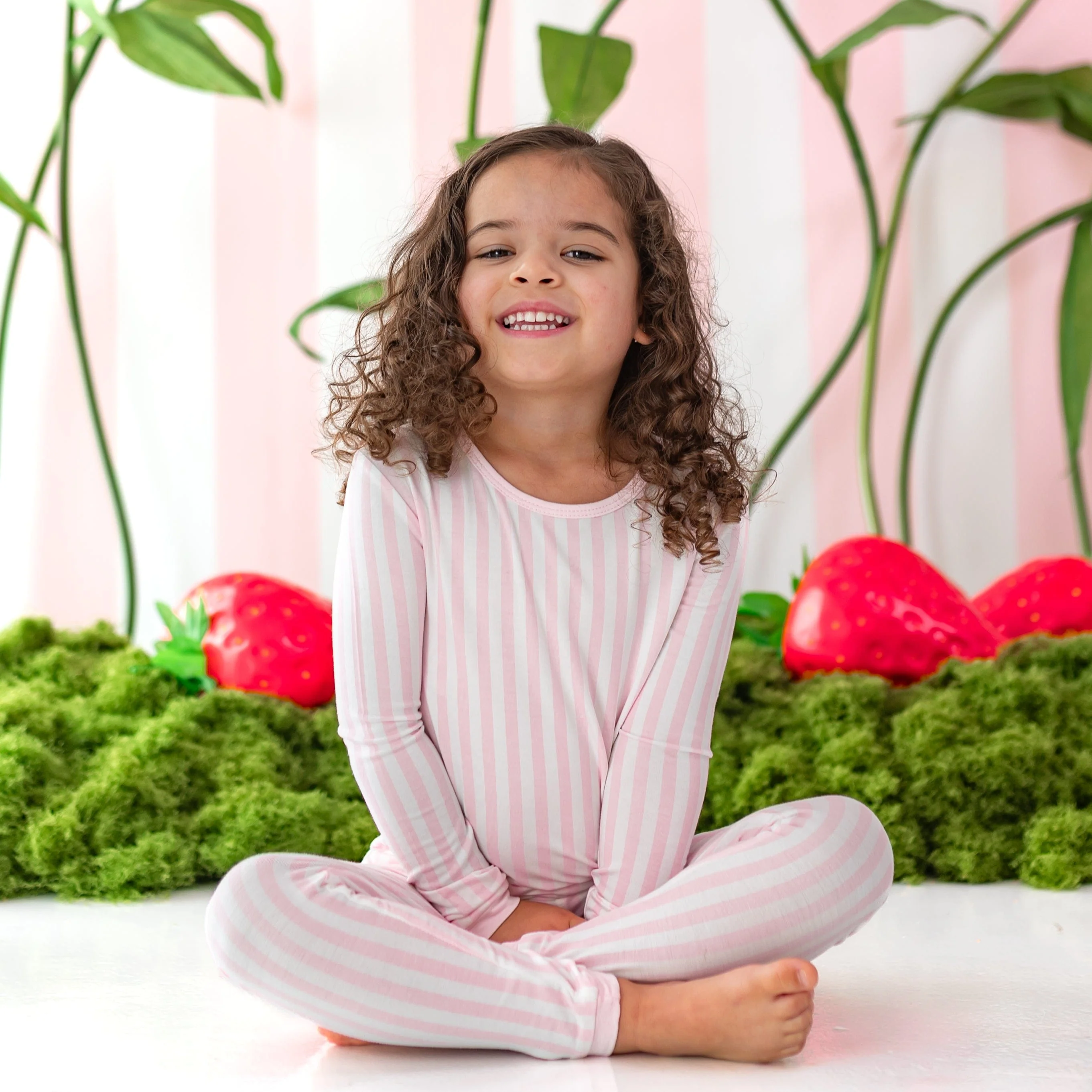 Long Sleeve Pajamas in Small Sakura Stripe - Image 4