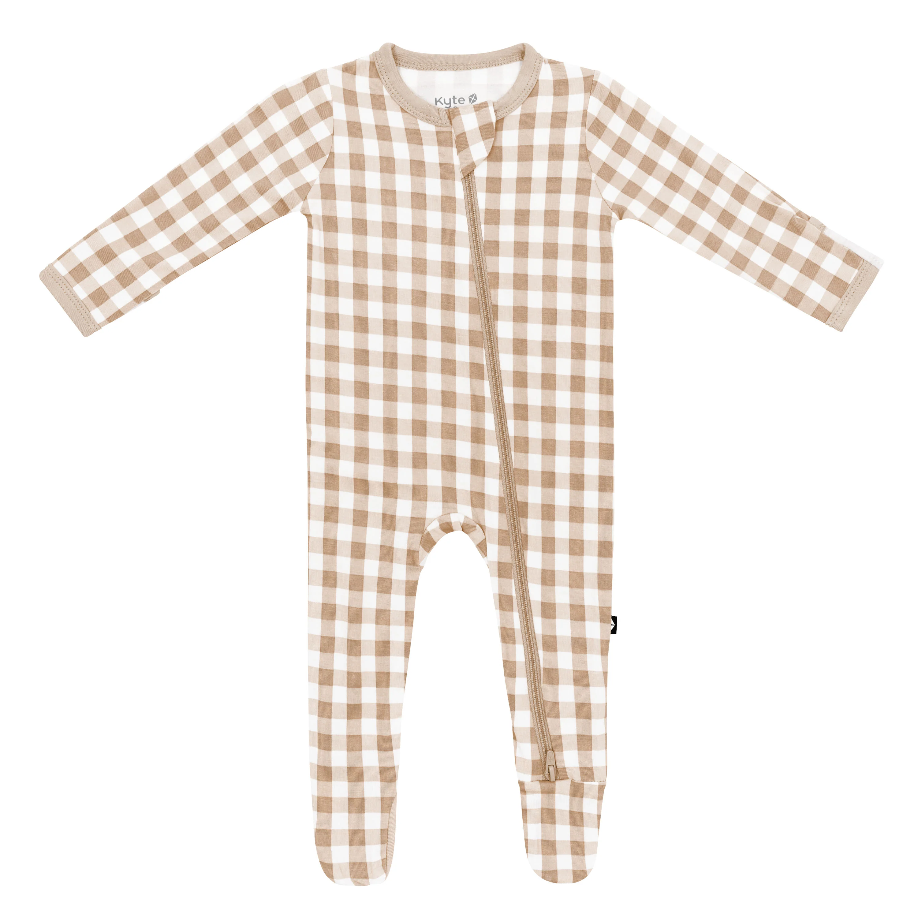 Zippered Footie in Gingham Bisque - Image 2