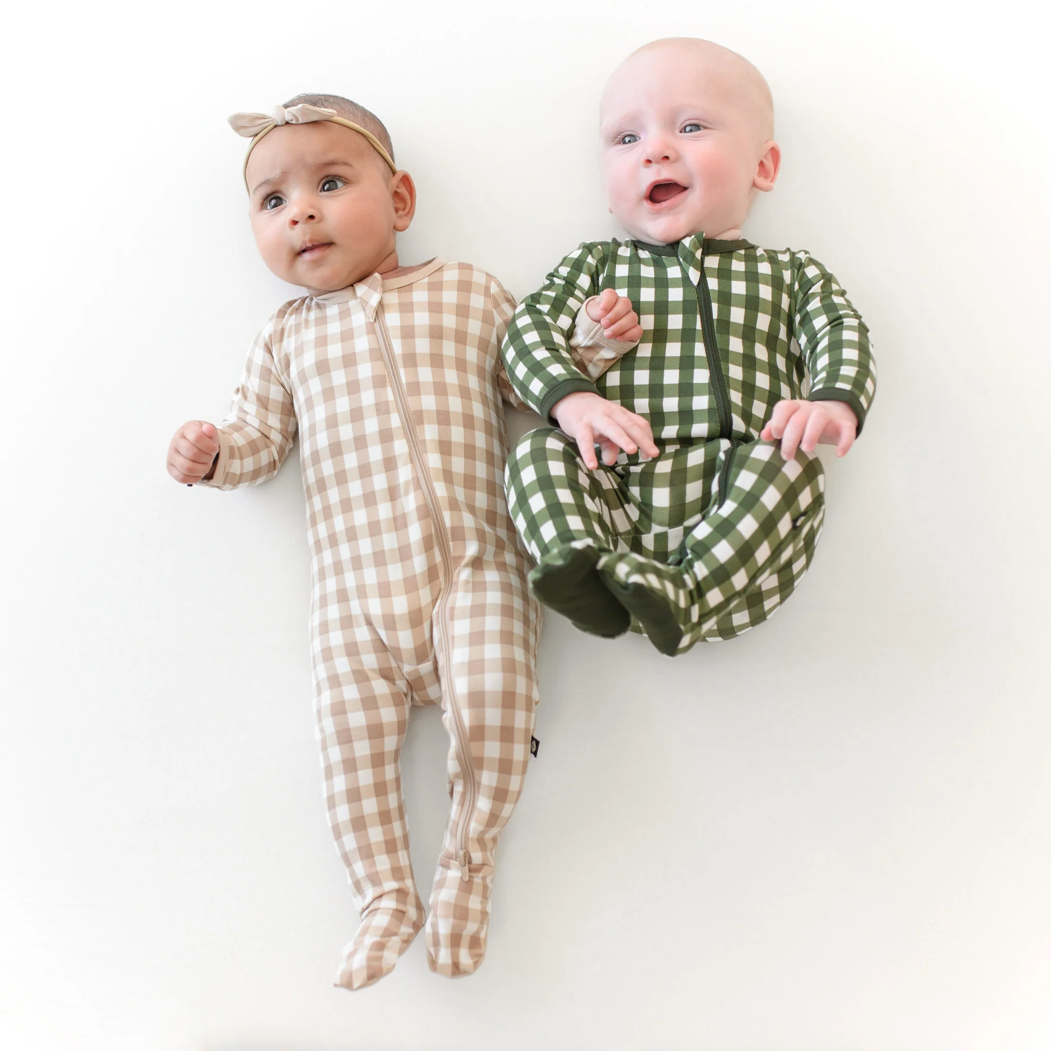 Zippered Footie in Gingham Bisque - Image 4