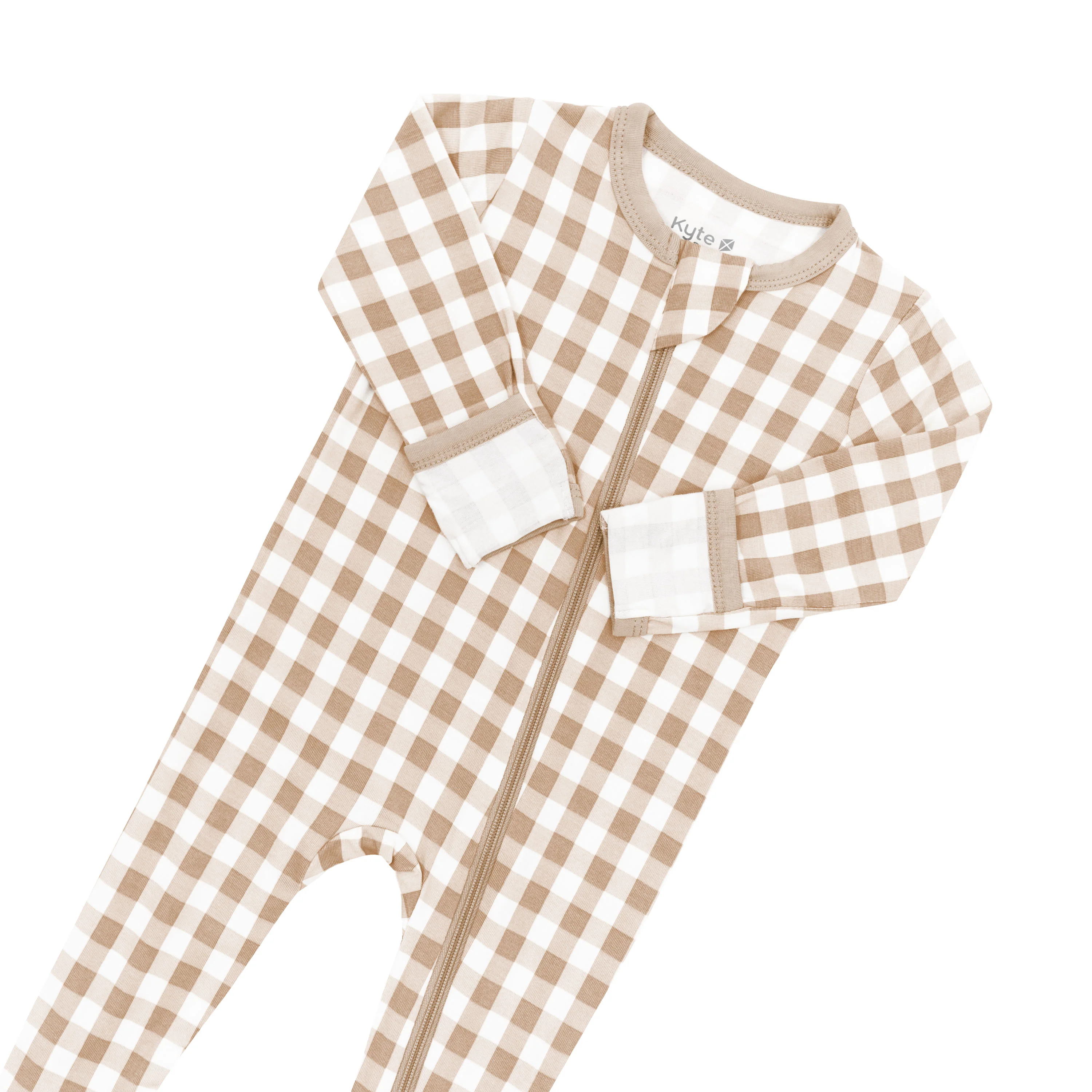 Zippered Footie in Gingham Bisque - Image 5