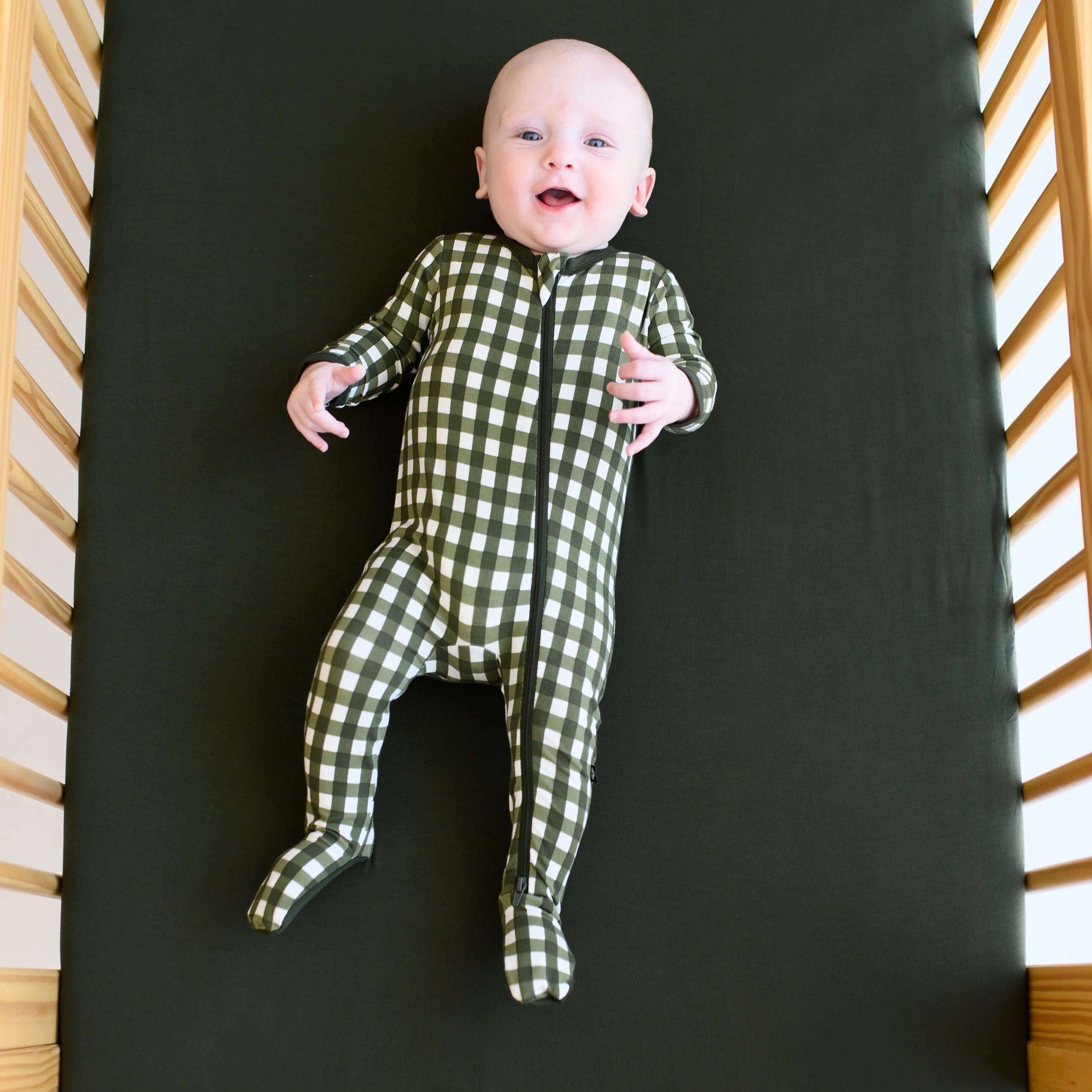 Zippered Footie in Gingham Fir - Image 3