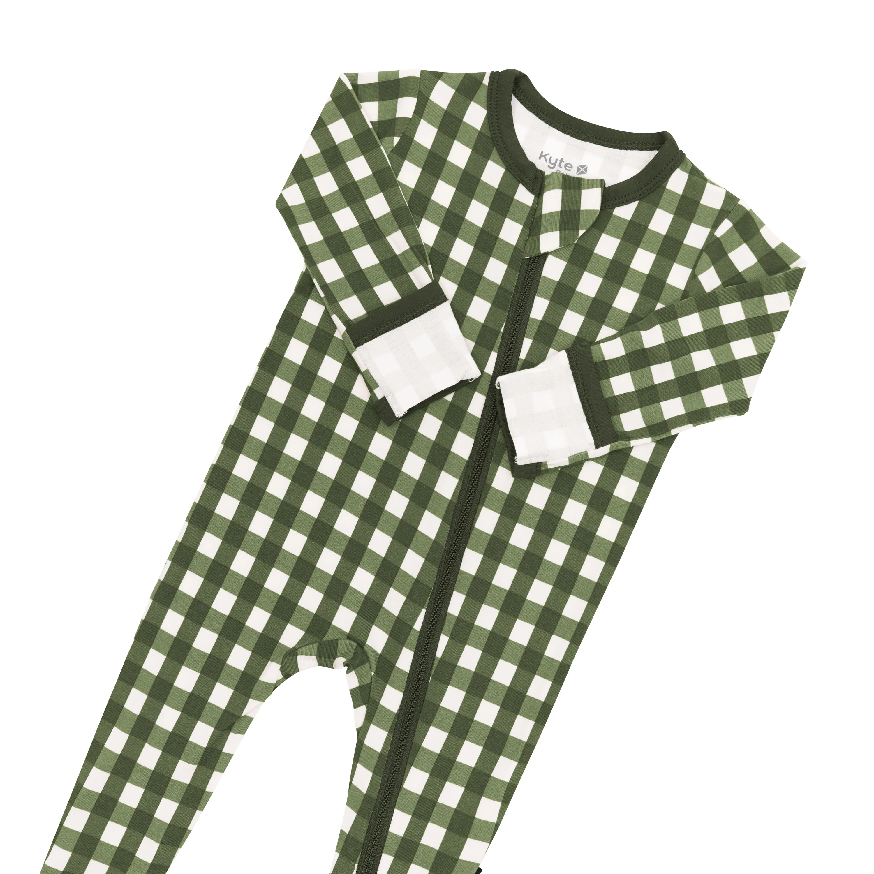 Zippered Footie in Gingham Fir - Image 5