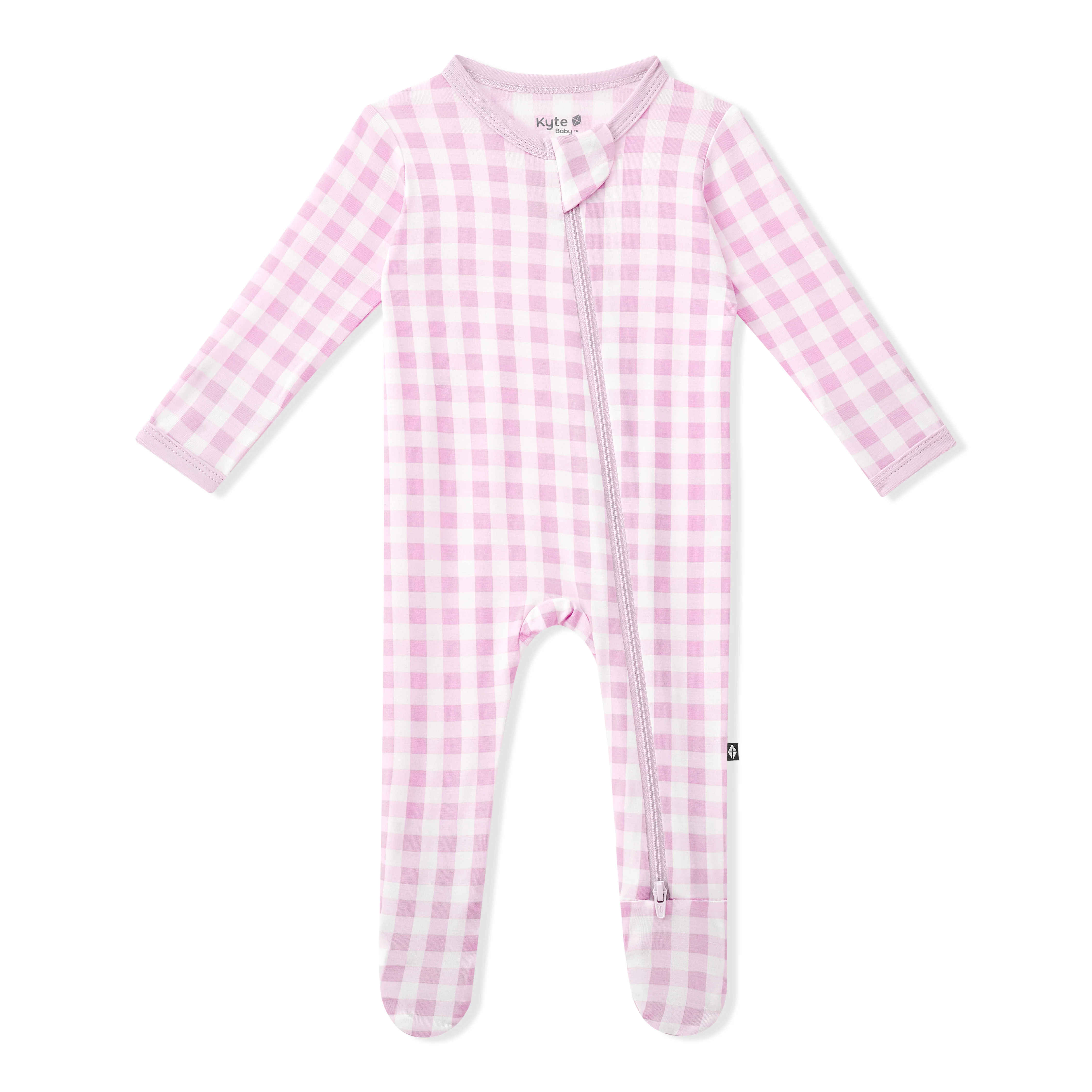 Zippered Footie in Gingham Thistle - Image 2