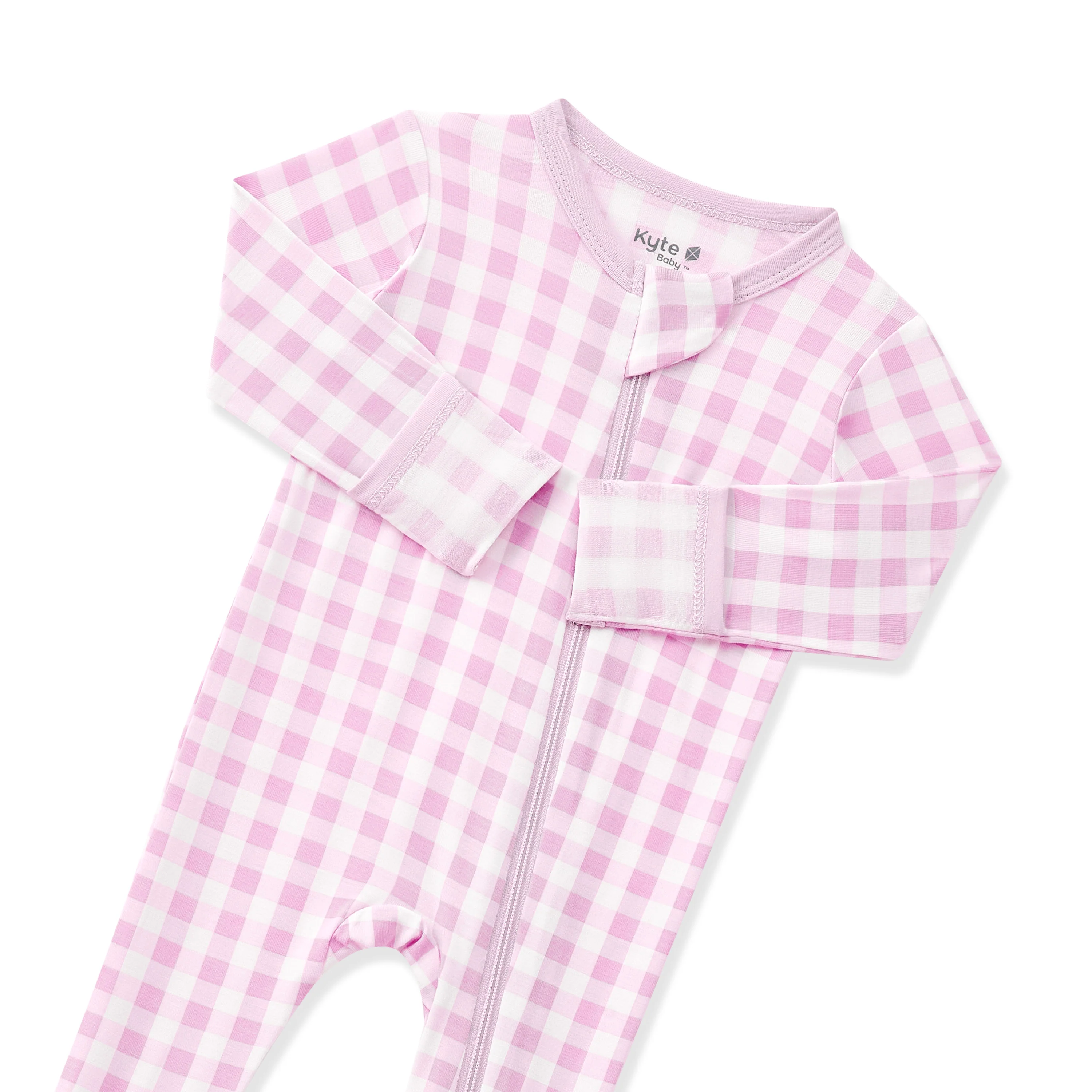 Zippered Footie in Gingham Thistle - Image 4
