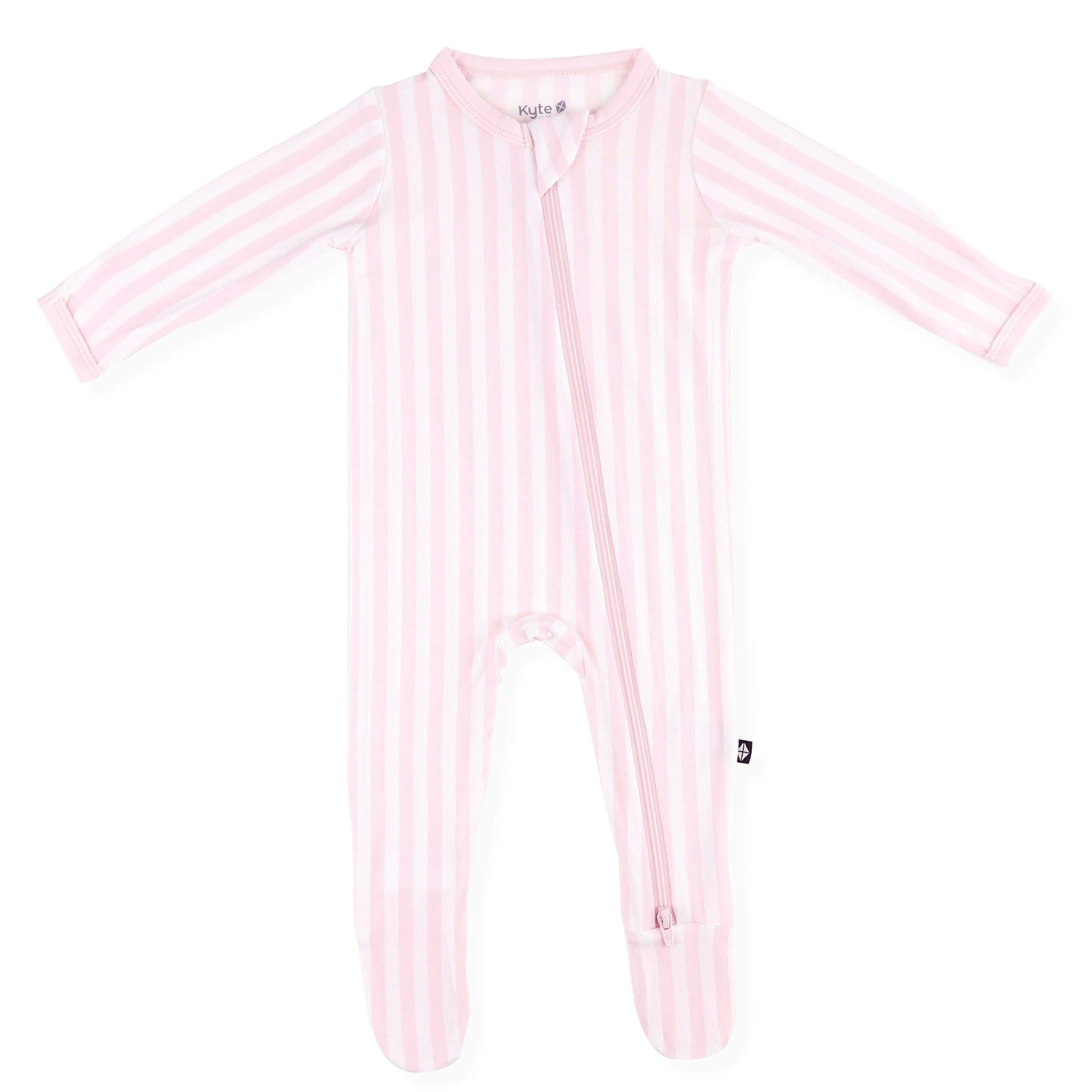 Zippered Footie in Small Sakura Stripe - Image 2