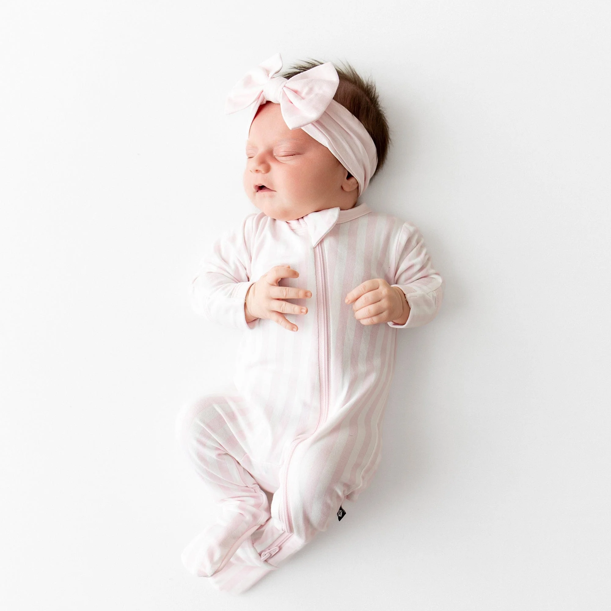 Zippered Footie in Small Sakura Stripe - Image 3