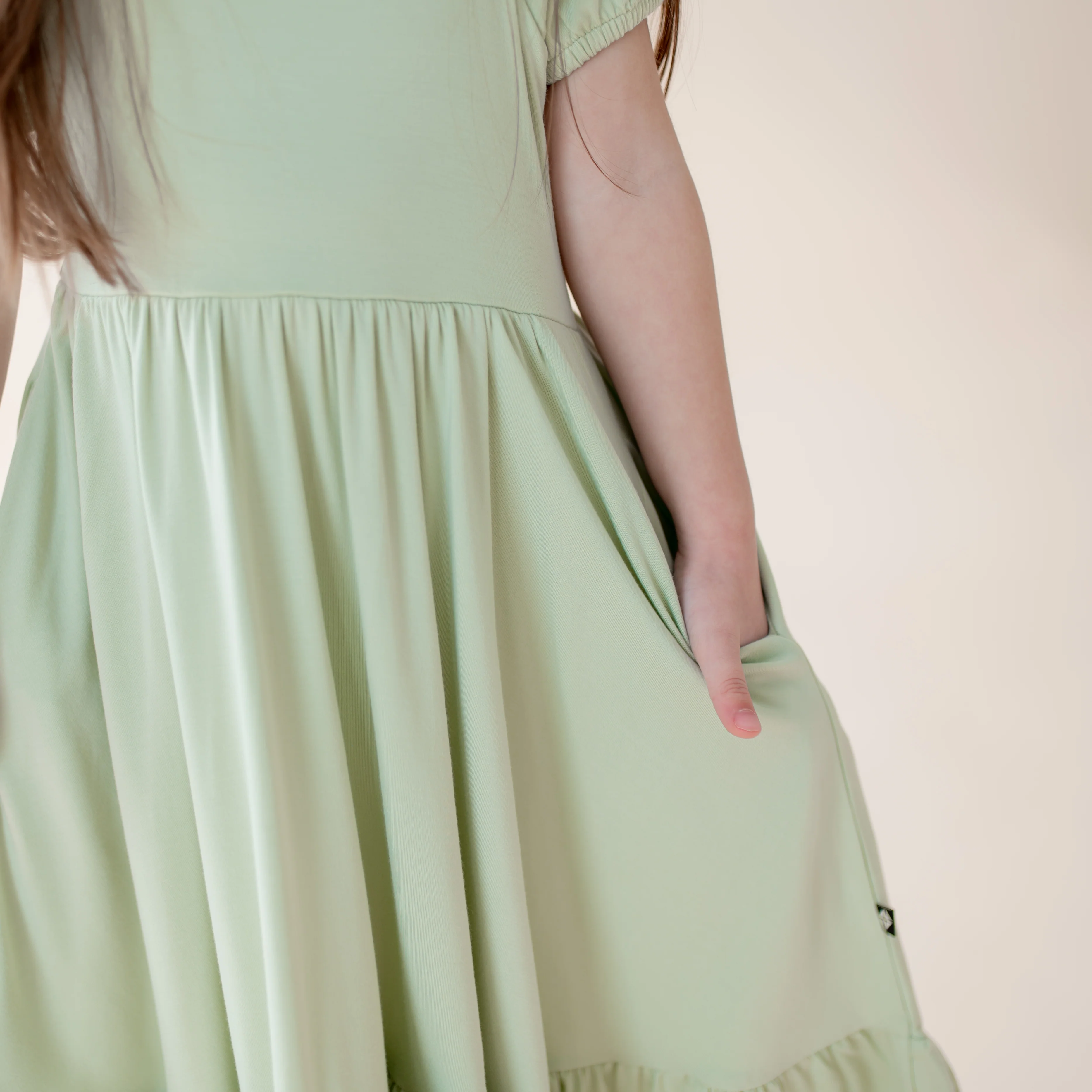 Puff Sleeve Twirl Dress in Basil - Image 5