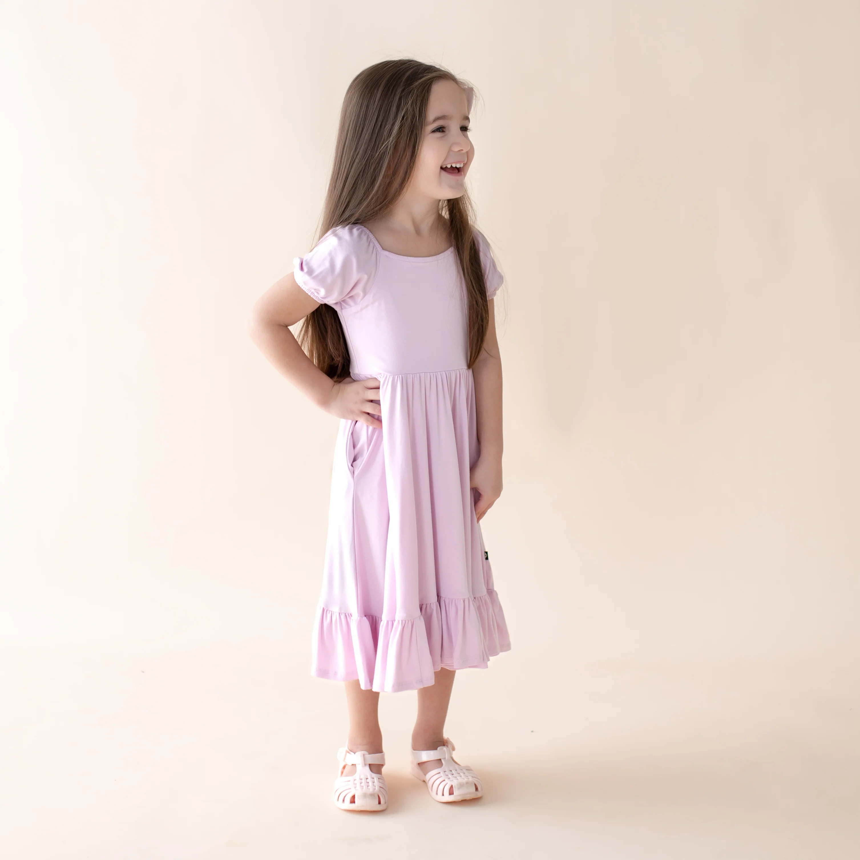 Puff Sleeve Twirl Dress in Thistle - Image 7