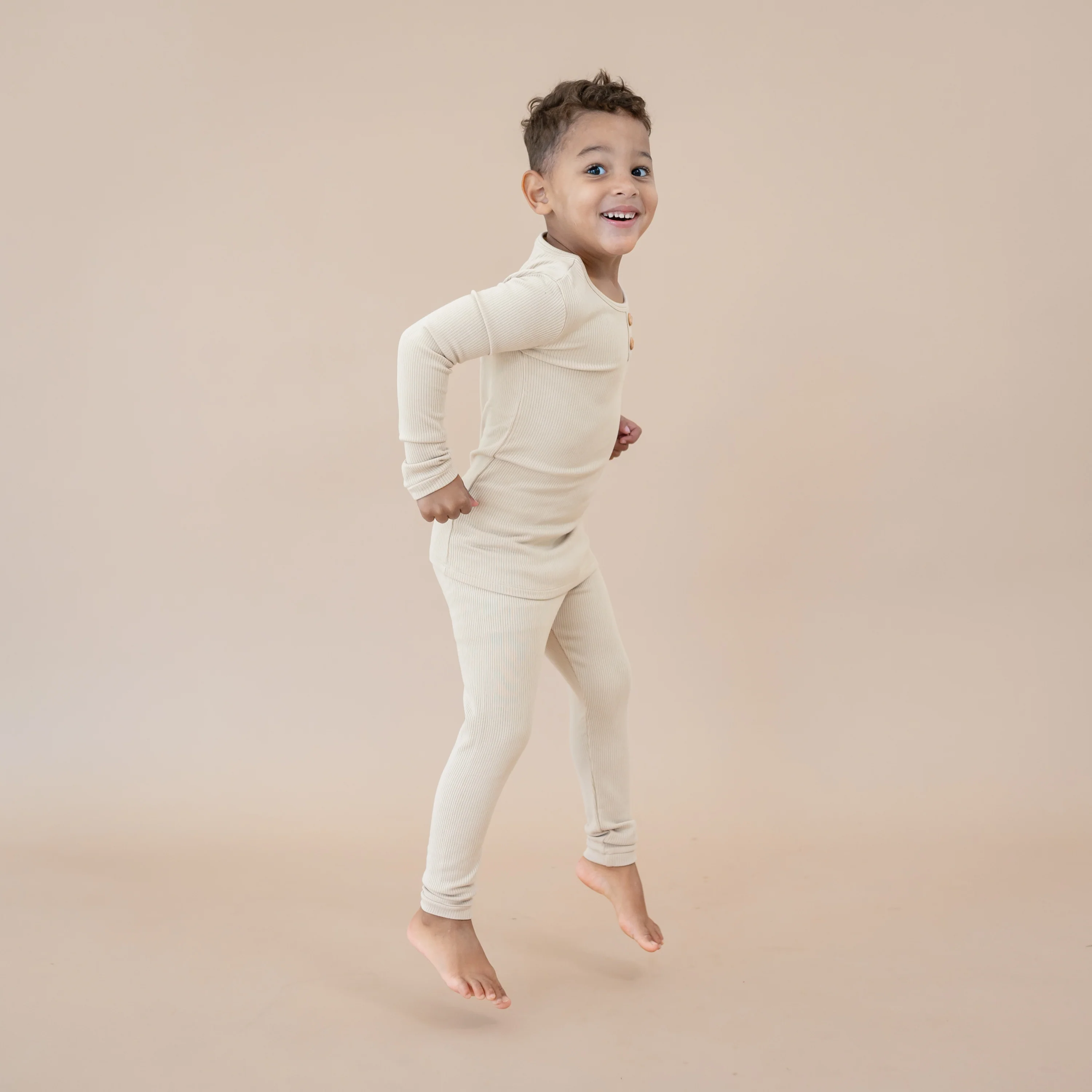 Ribbed Henley Set in Bisque - Image 5