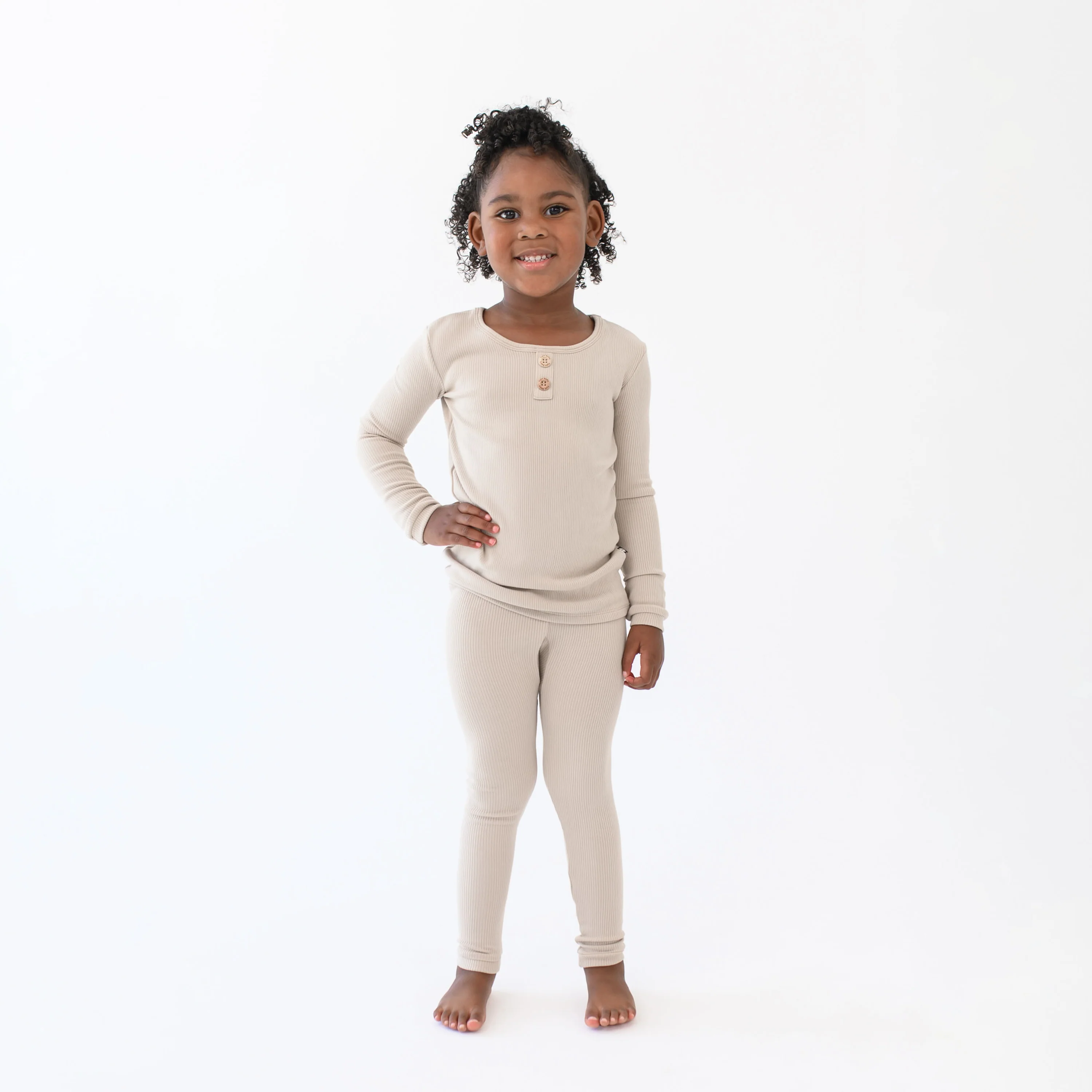 Ribbed Henley Set in Bisque - Image 6
