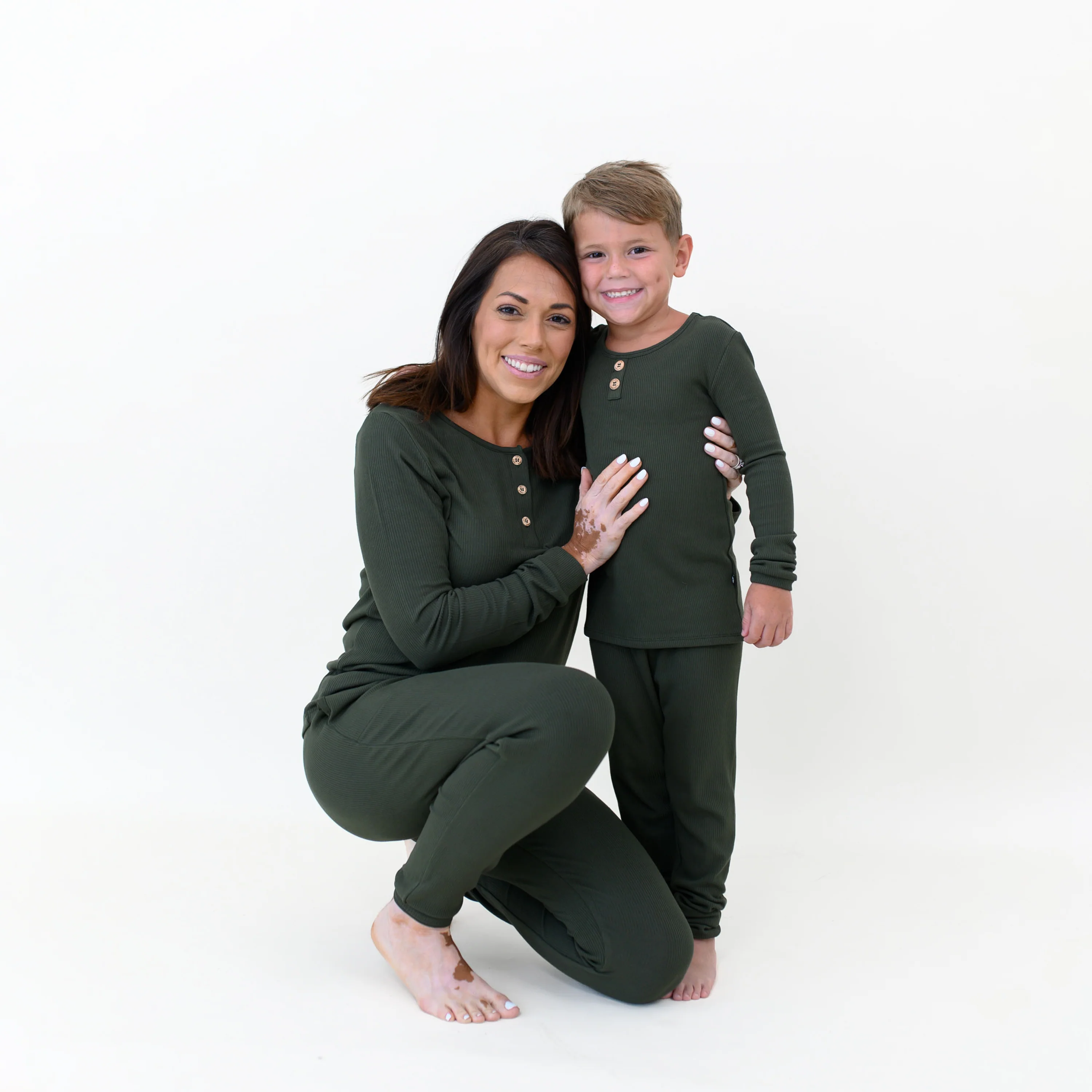 Ribbed Henley Set in Fir - Image 3