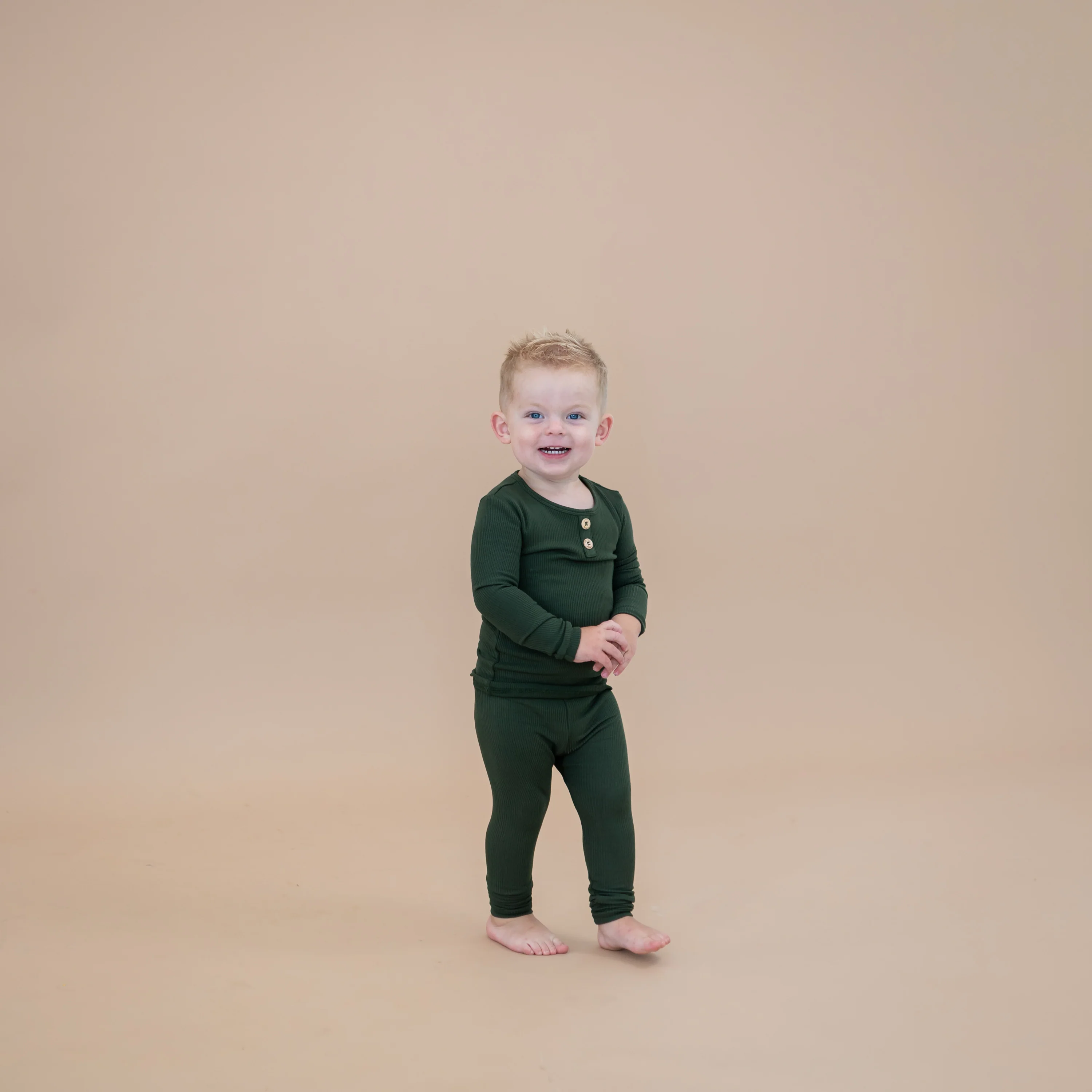 Ribbed Henley Set in Fir - Image 4