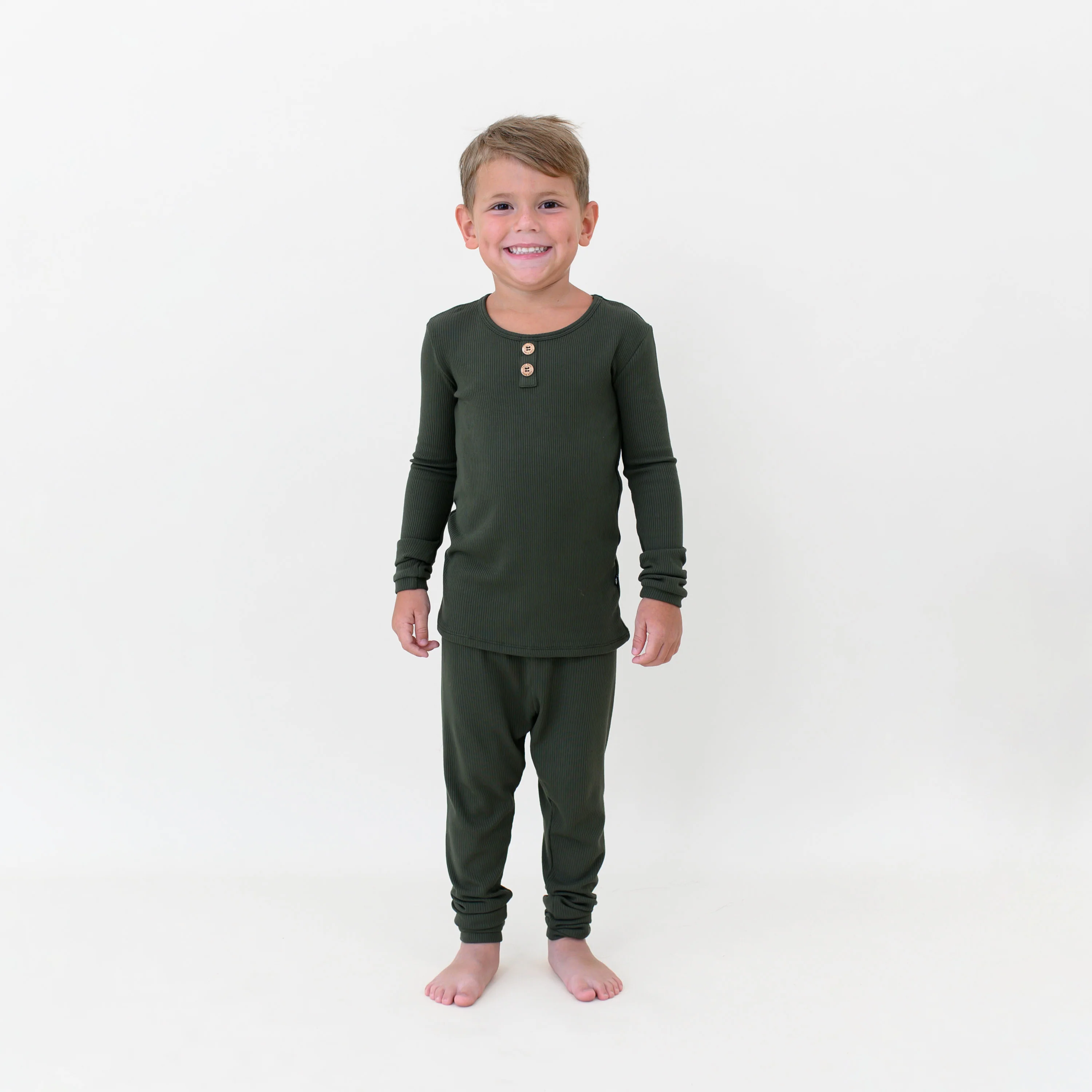 Ribbed Henley Set in Fir - Image 5