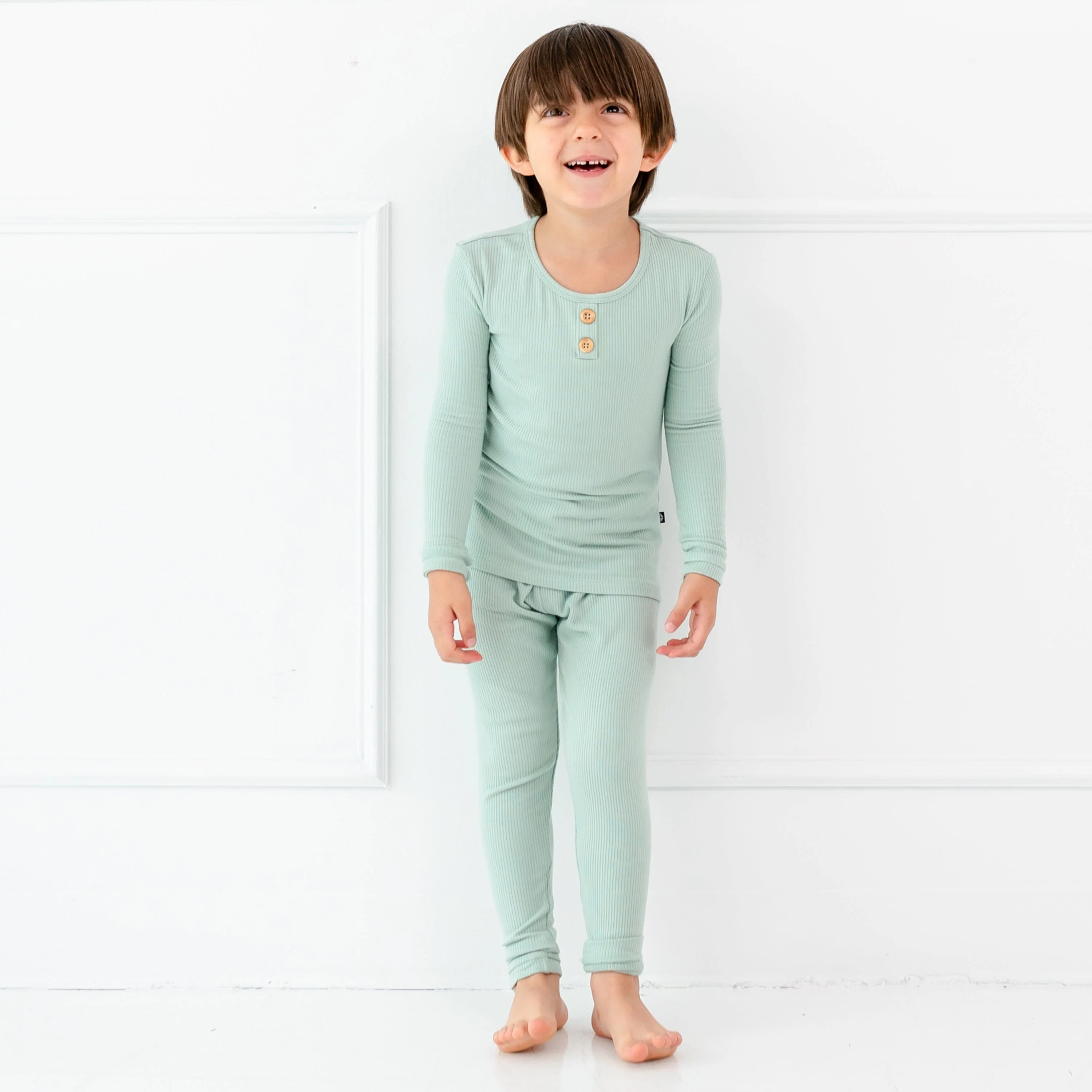 Ribbed Henley Set in Sage - Image 4