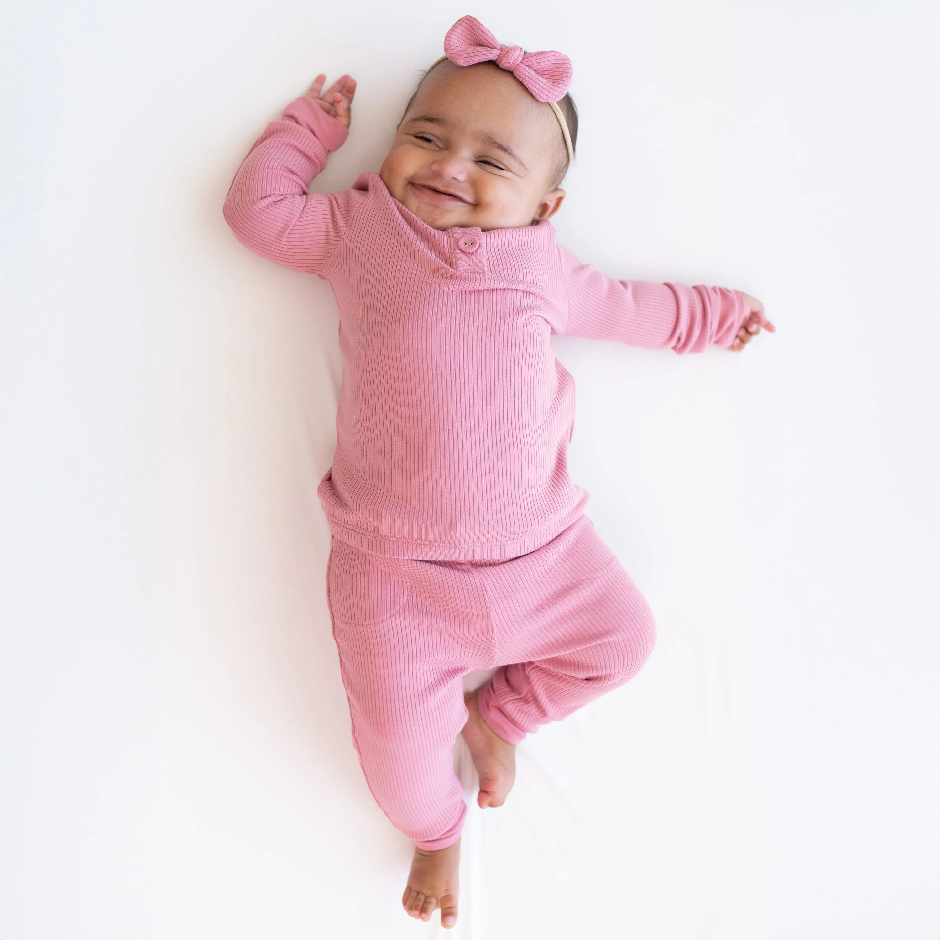 Ribbed Infant Henley Set in Apple Blossom - Image 3