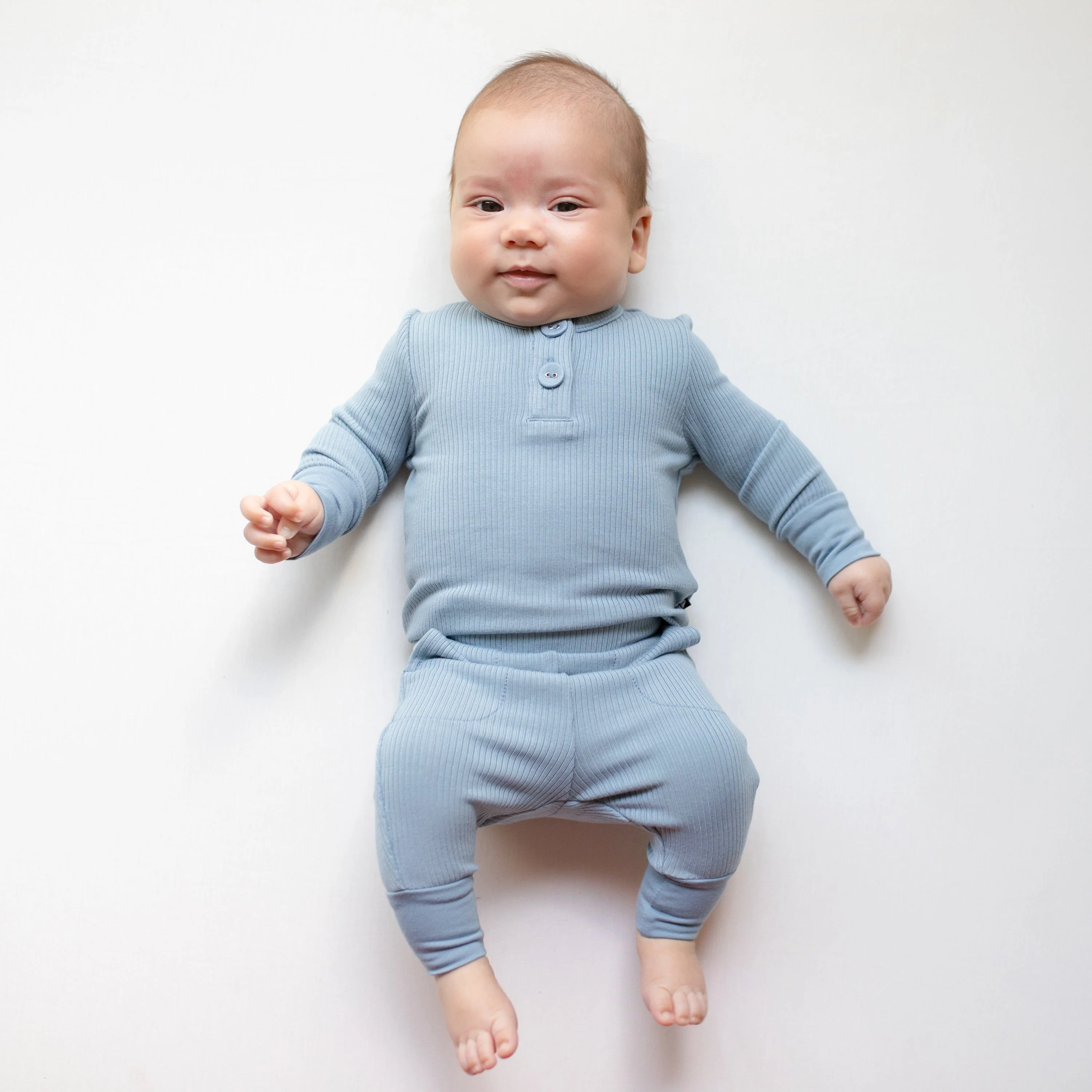 Ribbed Infant Henley Set in Slate - Image 4