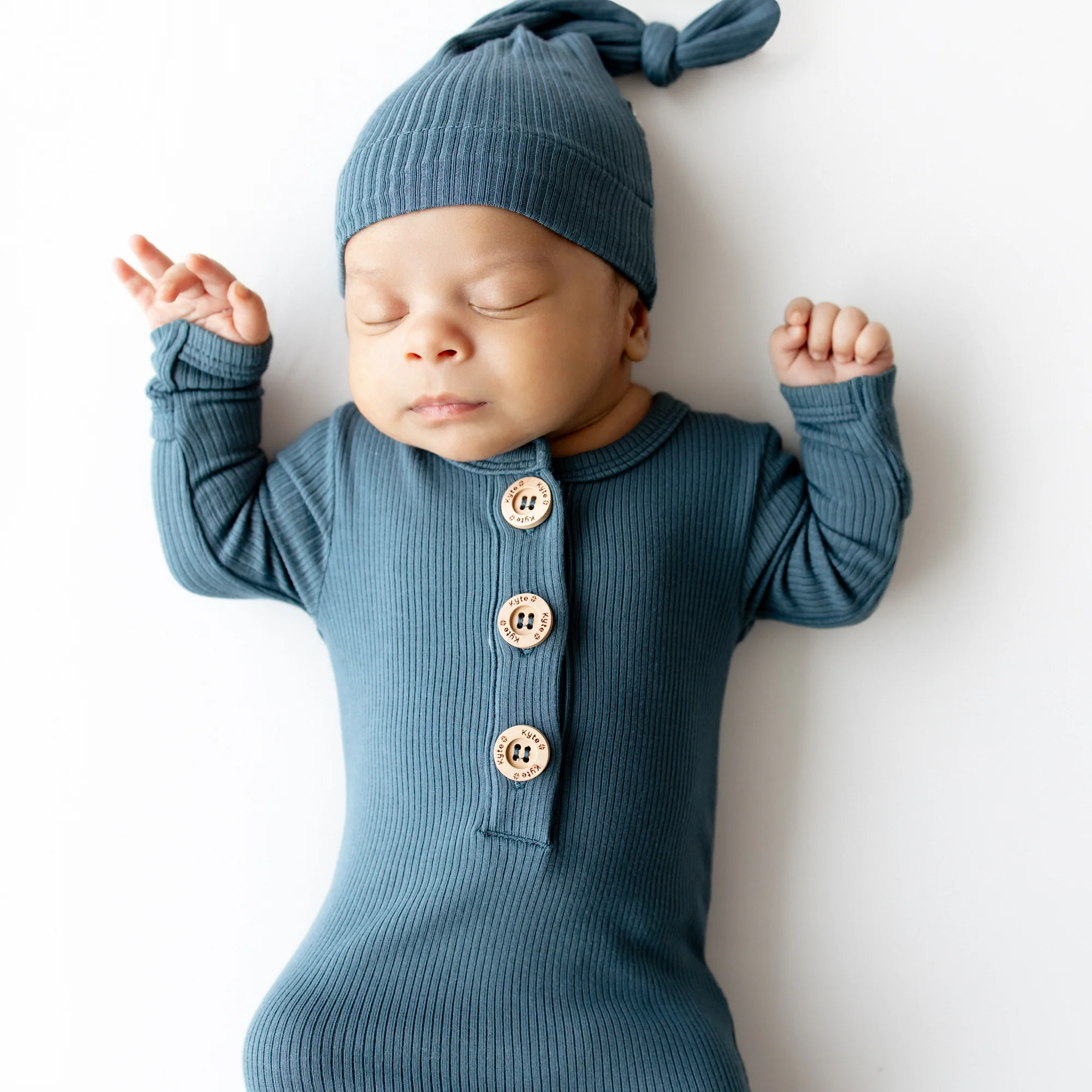 Ribbed Knotted Gown with Hat Set in Atlantic - Image 3