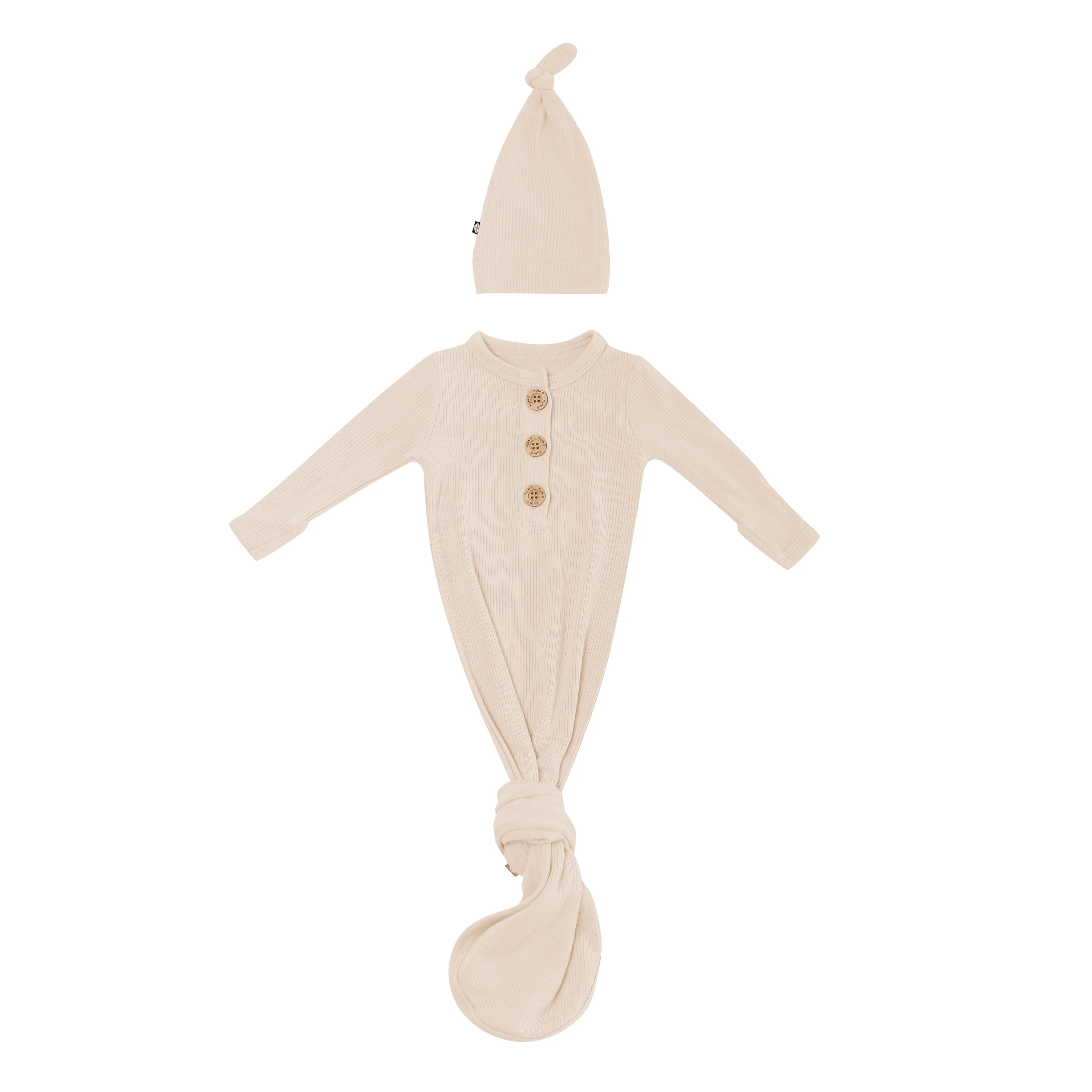 Ribbed Knotted Gown with Hat Set in Bisque - Image 2