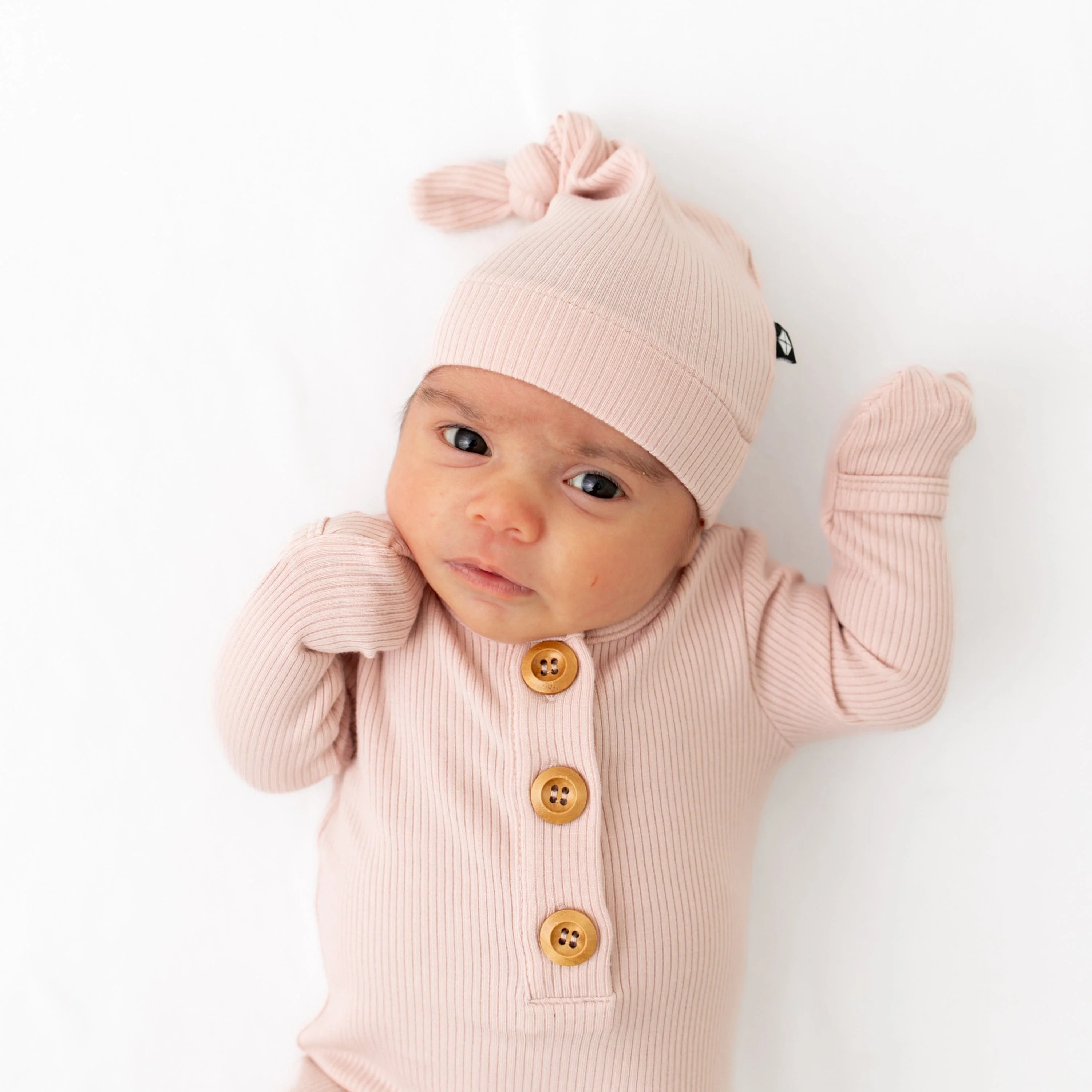 Ribbed Knotted Gown with Hat Set in Blush - Image 3