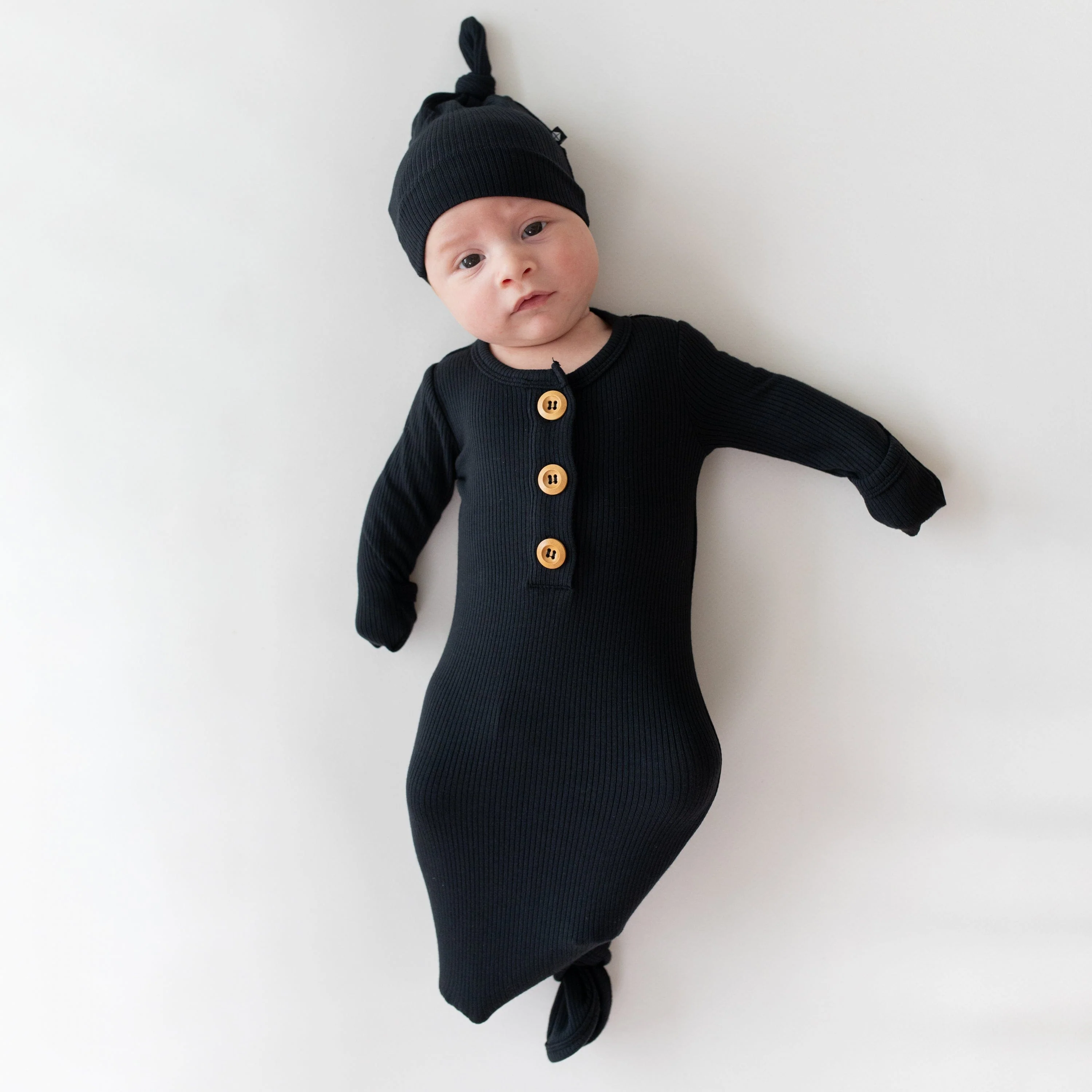 Ribbed Knotted Gown with Hat Set in Midnight - Image 3