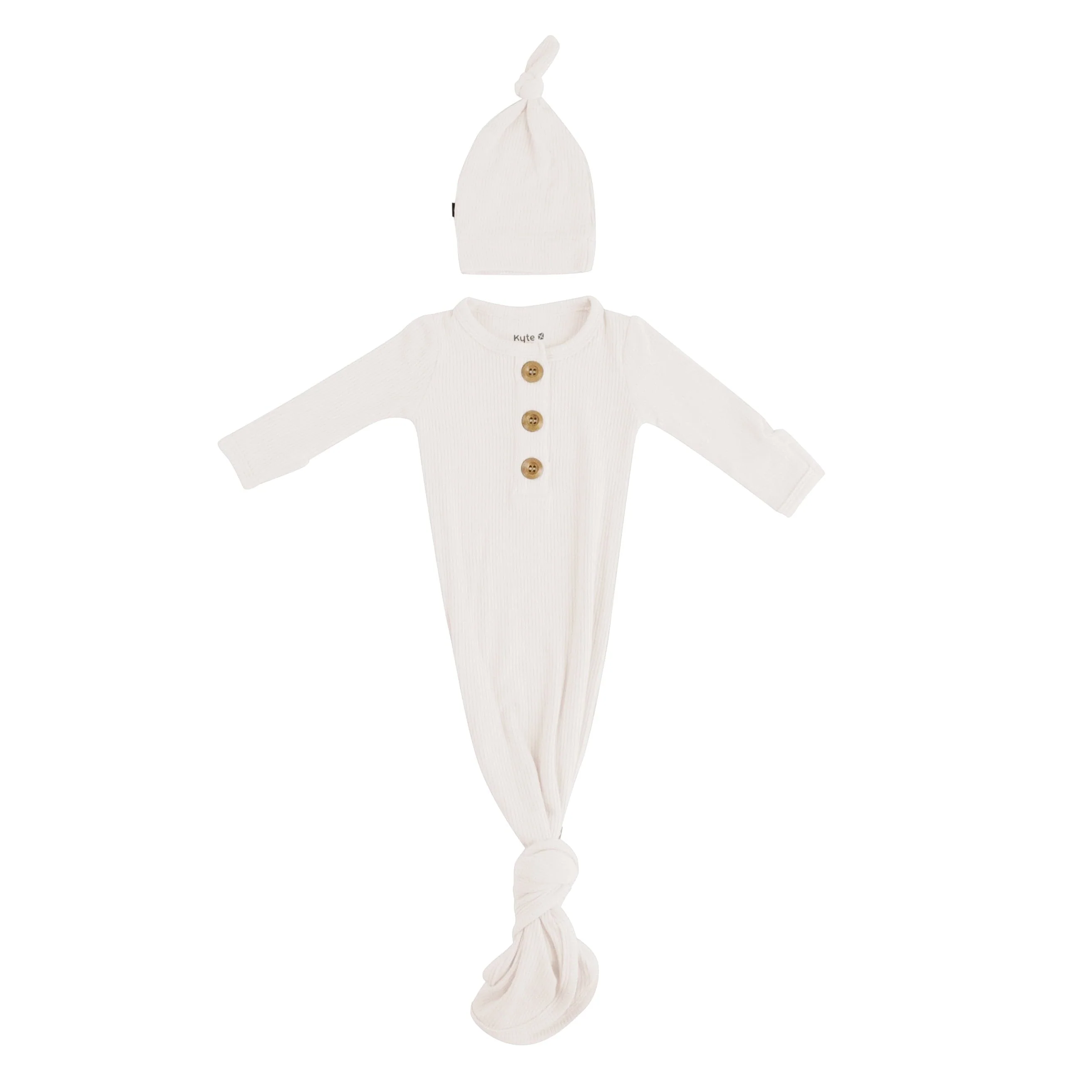 Ribbed Knotted Gown with Hat Set in Oat - Image 2