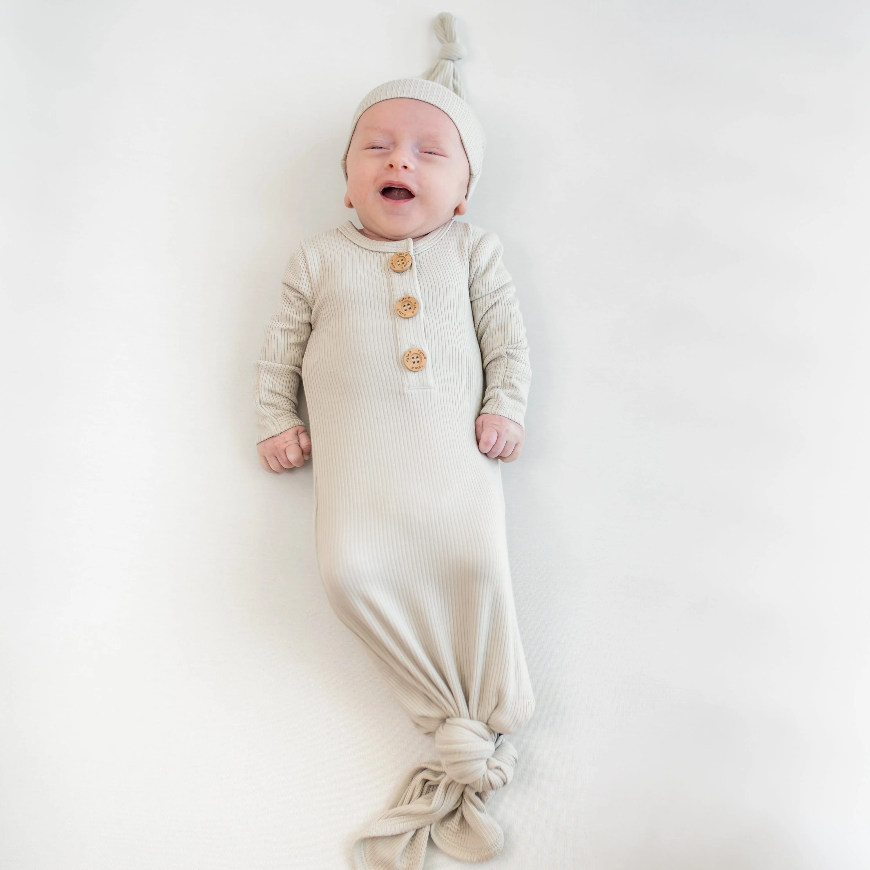 Ribbed Knotted Gown with Hat Set in Oat - Image 4