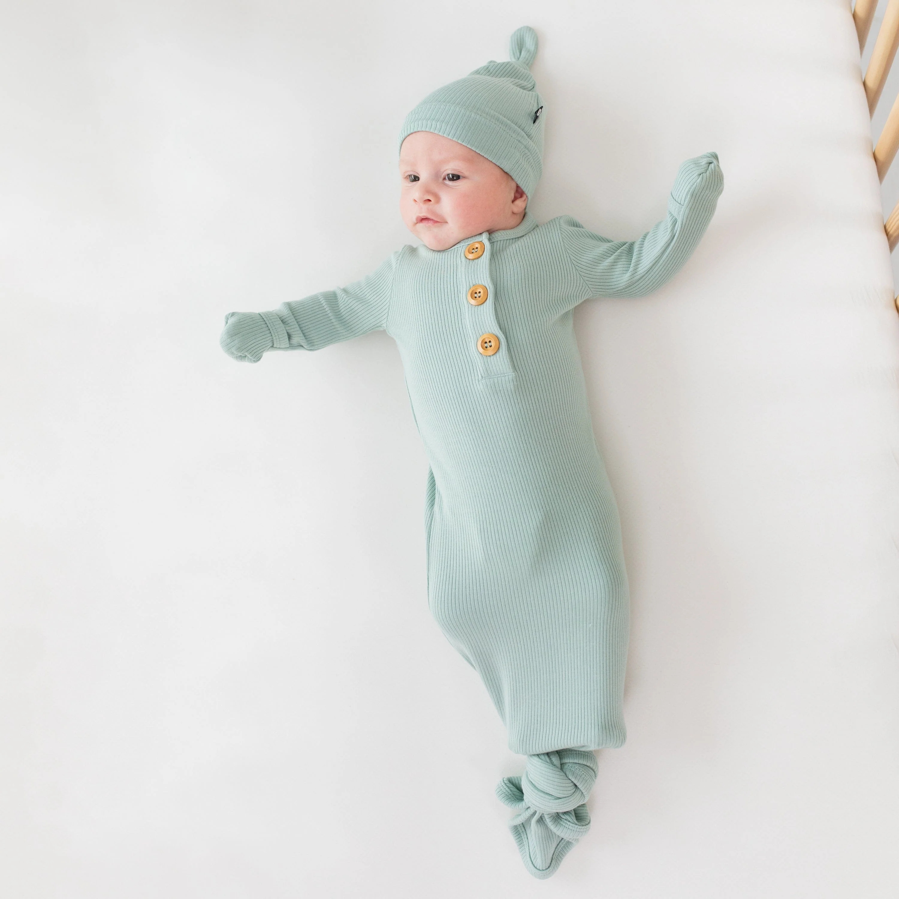 Ribbed Knotted Gown with Hat Set in Sage - Image 4