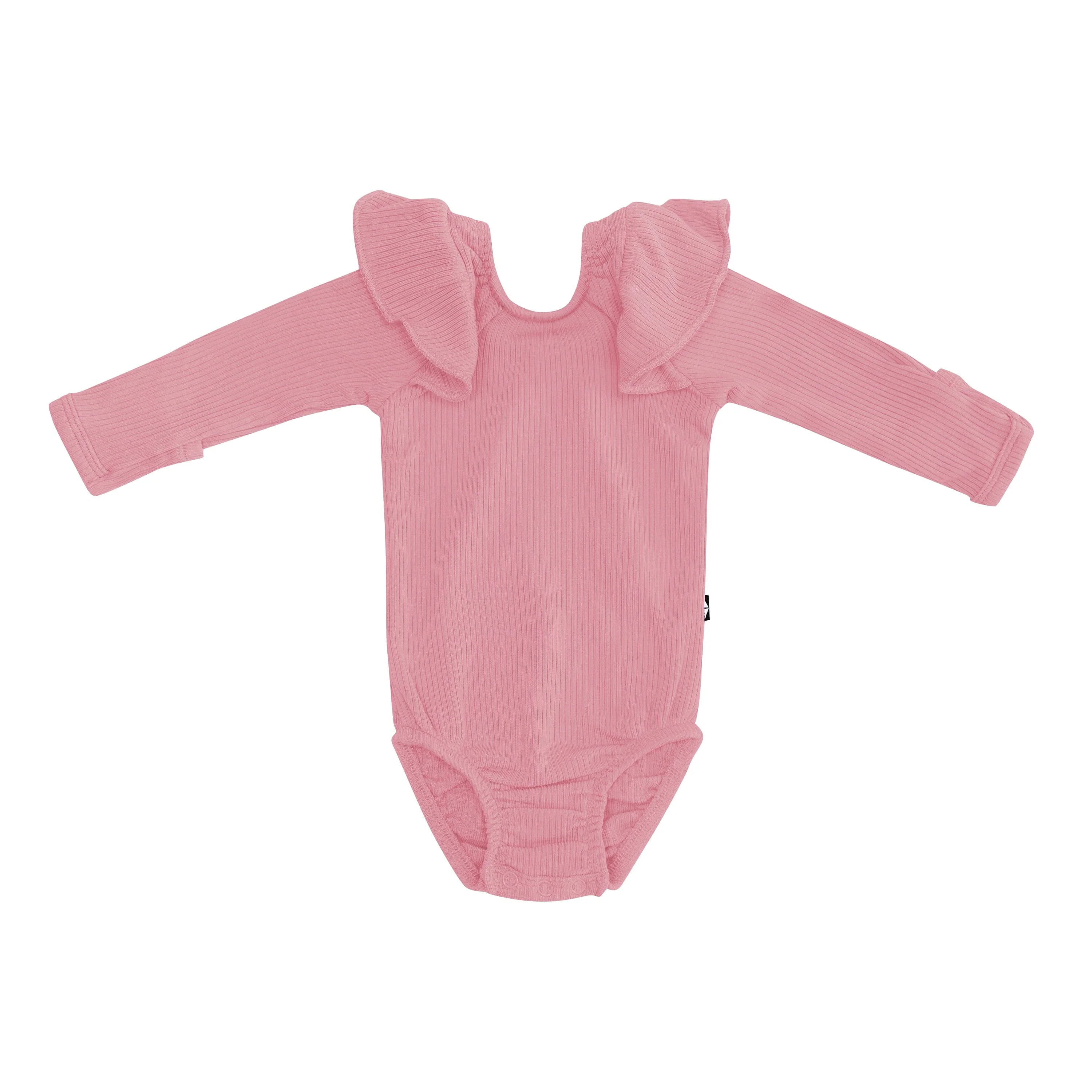 Ribbed Long Sleeve Ruffle Leotard in Apple Blossom - Image 2