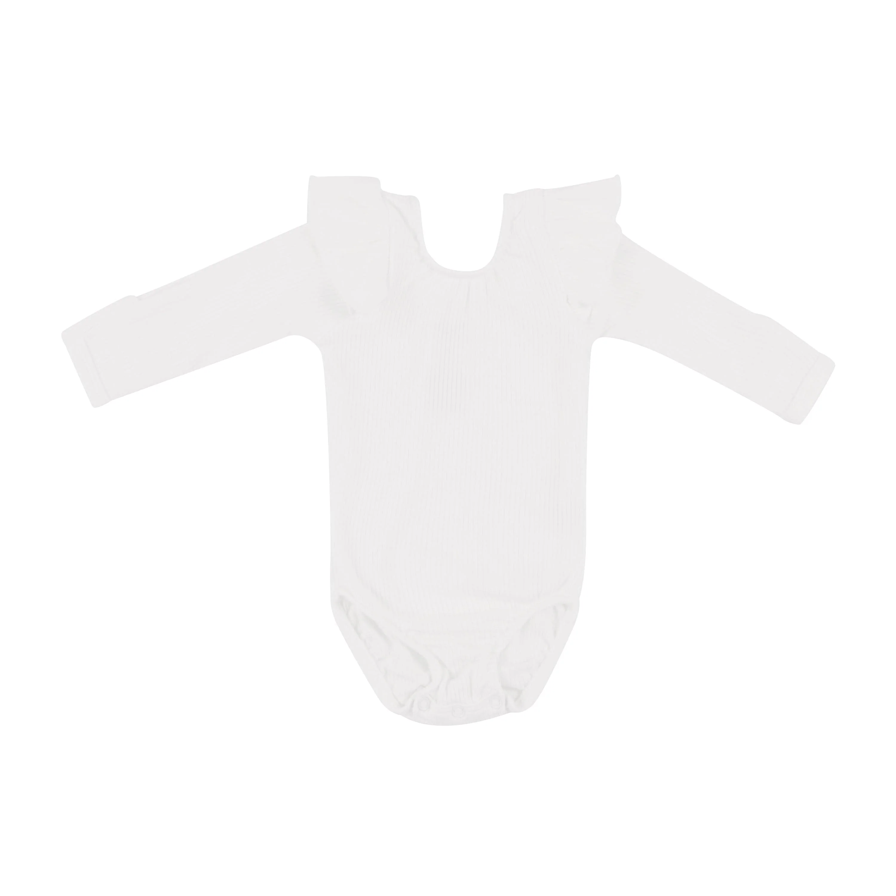 Ribbed Long Sleeve Ruffle Leotard in Cloud - Image 2