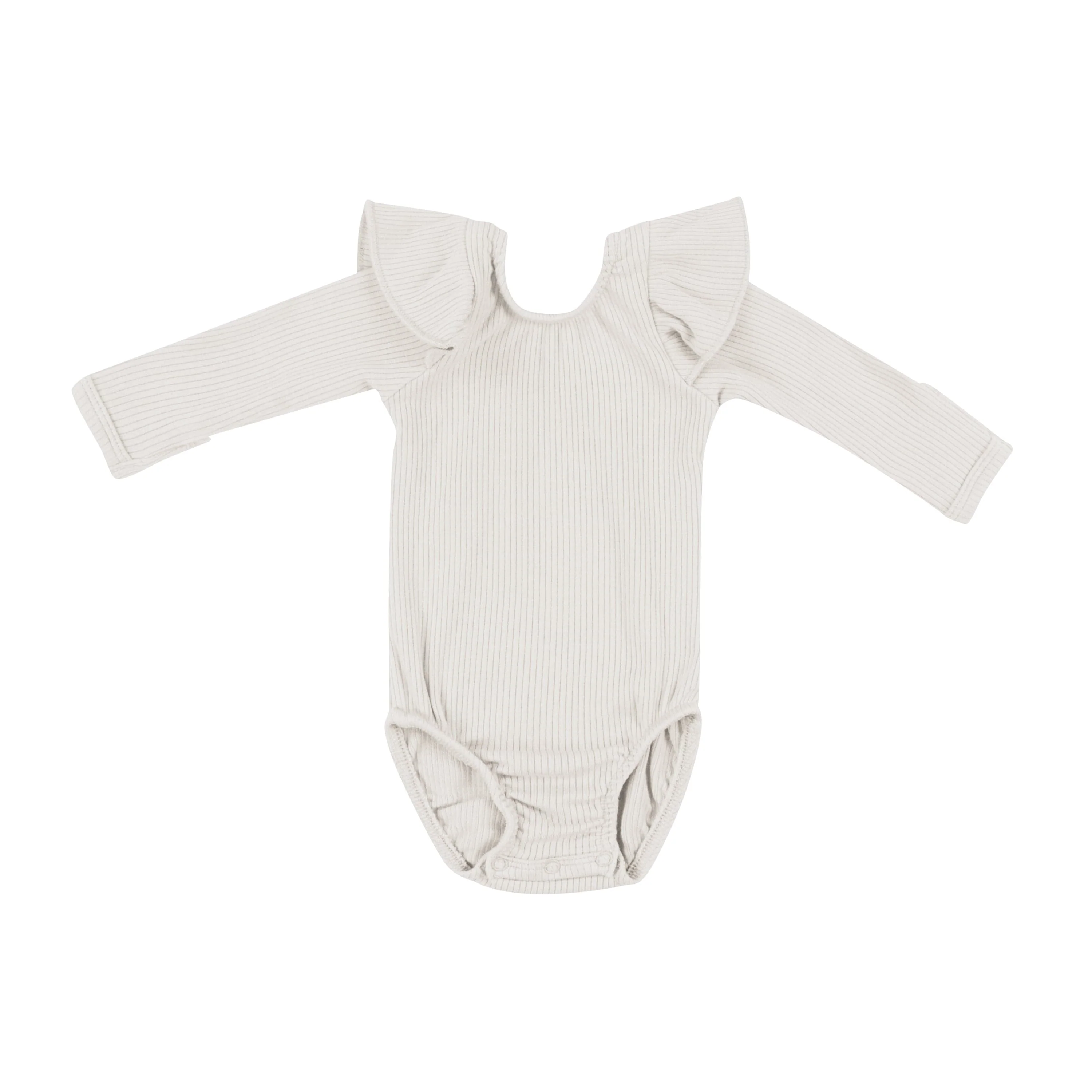 Ribbed Long Sleeve Ruffle Leotard in Oat - Image 2