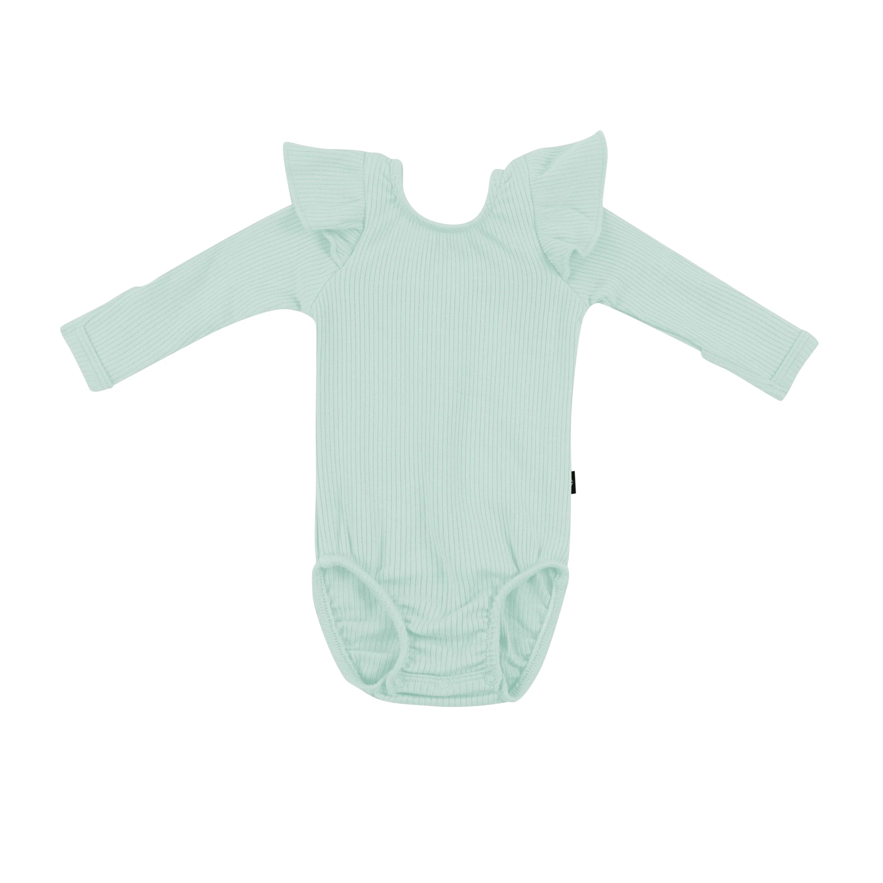 Ribbed Long Sleeve Ruffle Leotard in Sage - Image 2