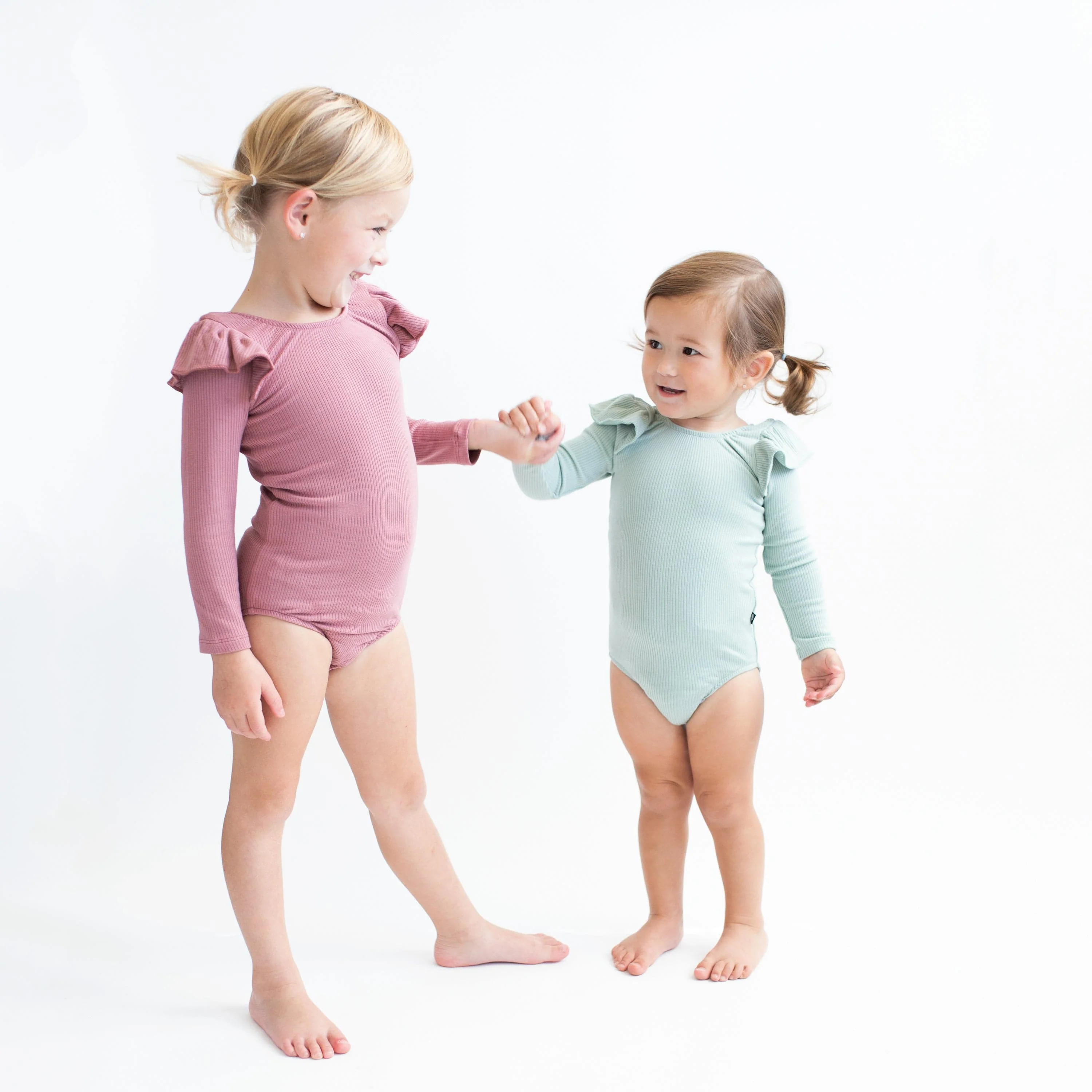Ribbed Long Sleeve Ruffle Leotard in Sage - Image 3